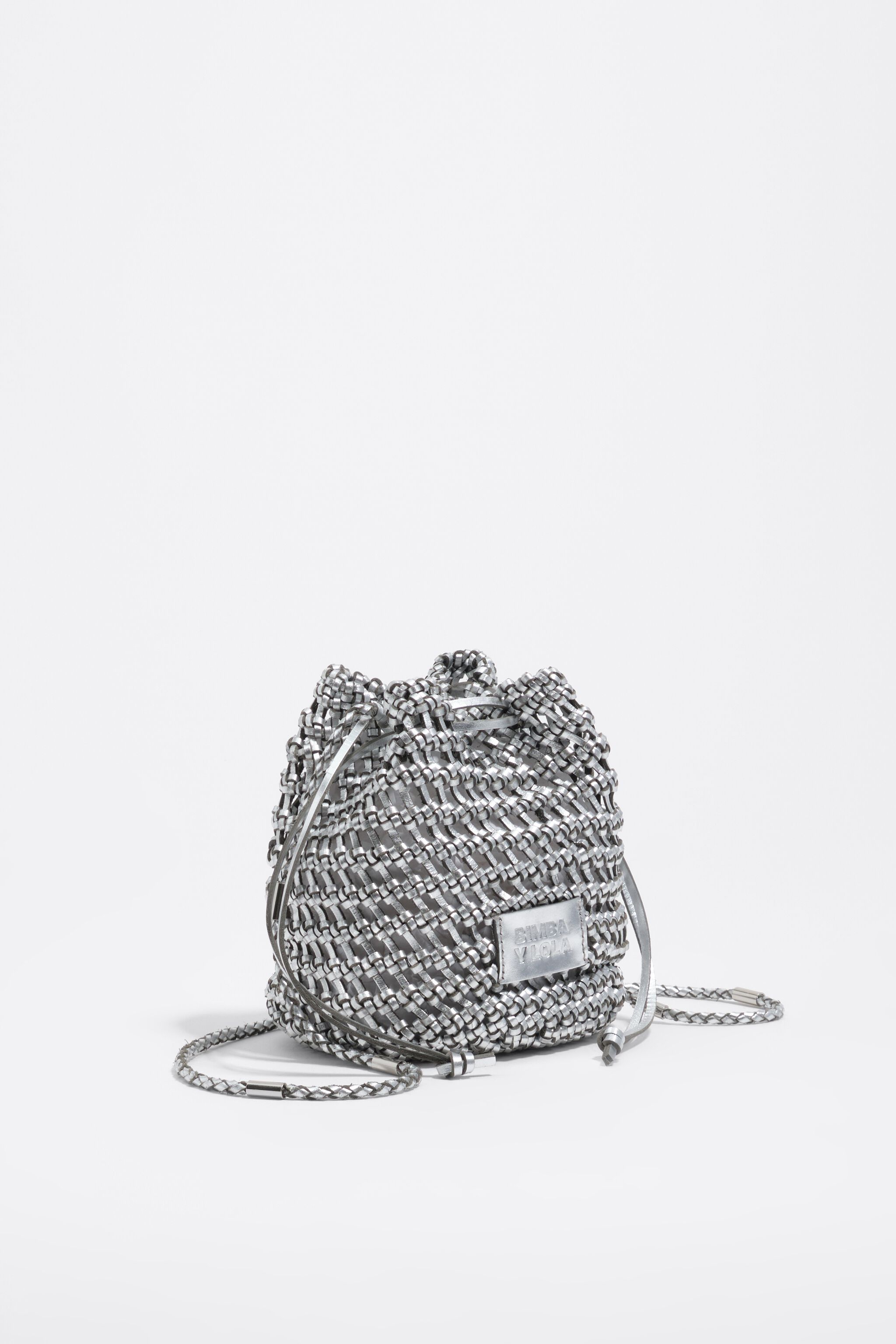 Silver mini plaited leather bag