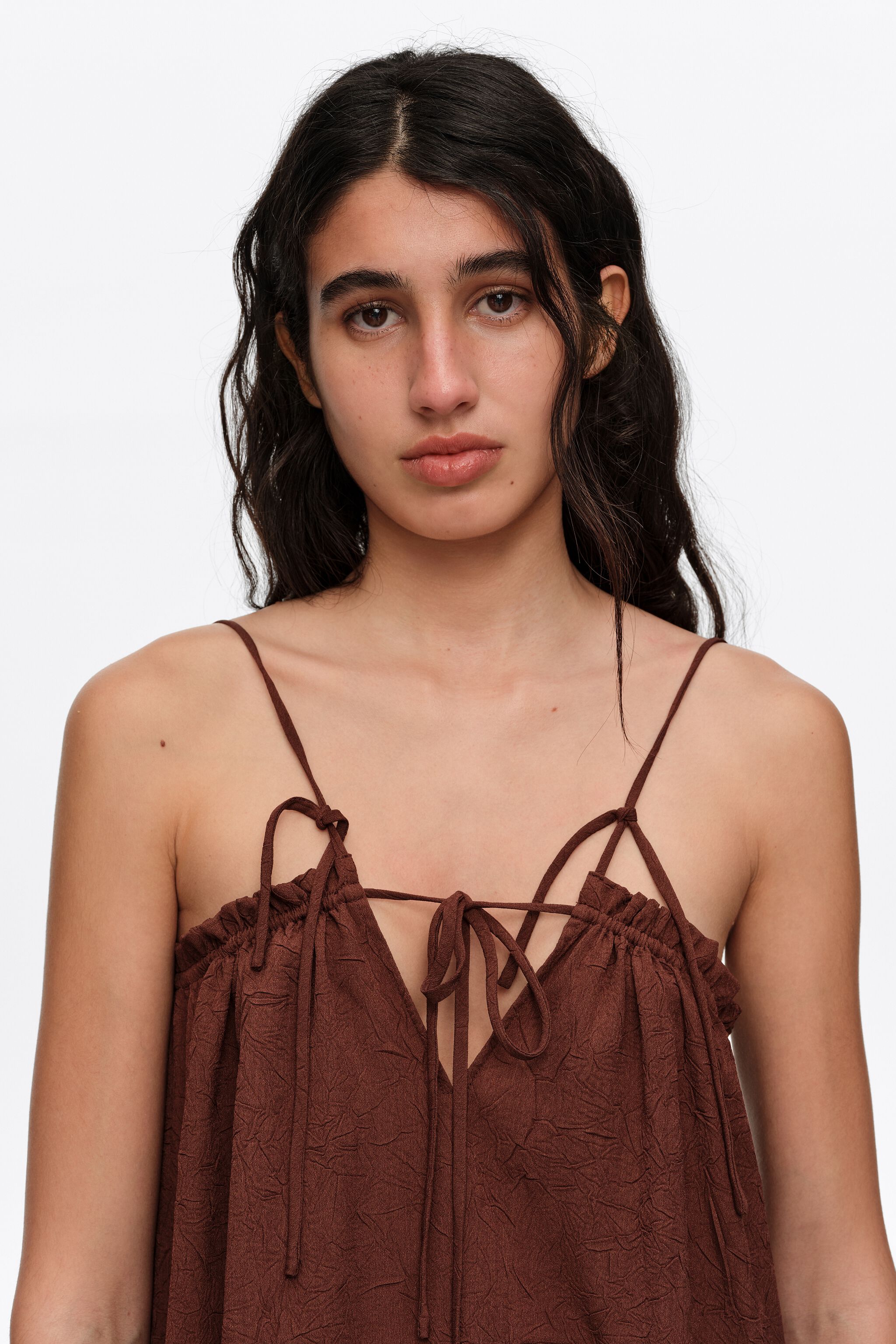 Brown midi dress with adjustable straps