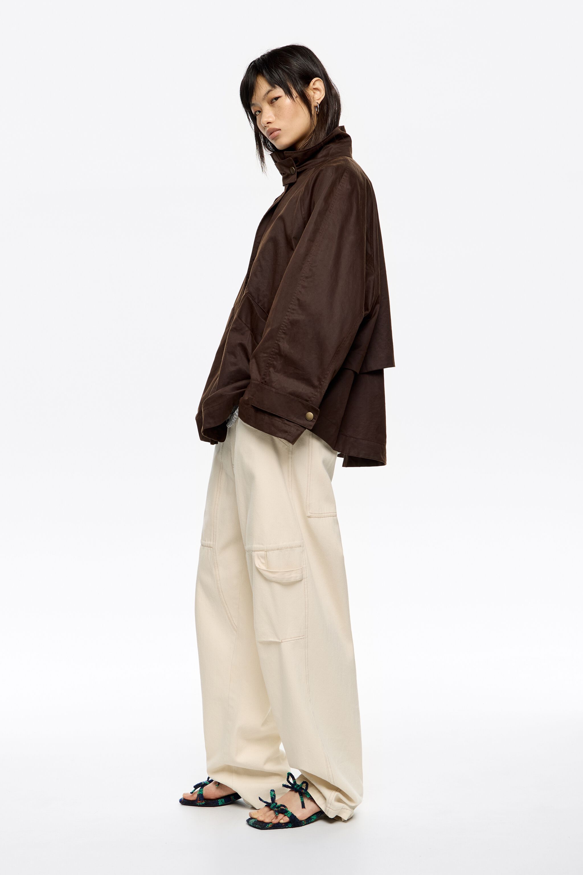 Dark brown coated A-line trench