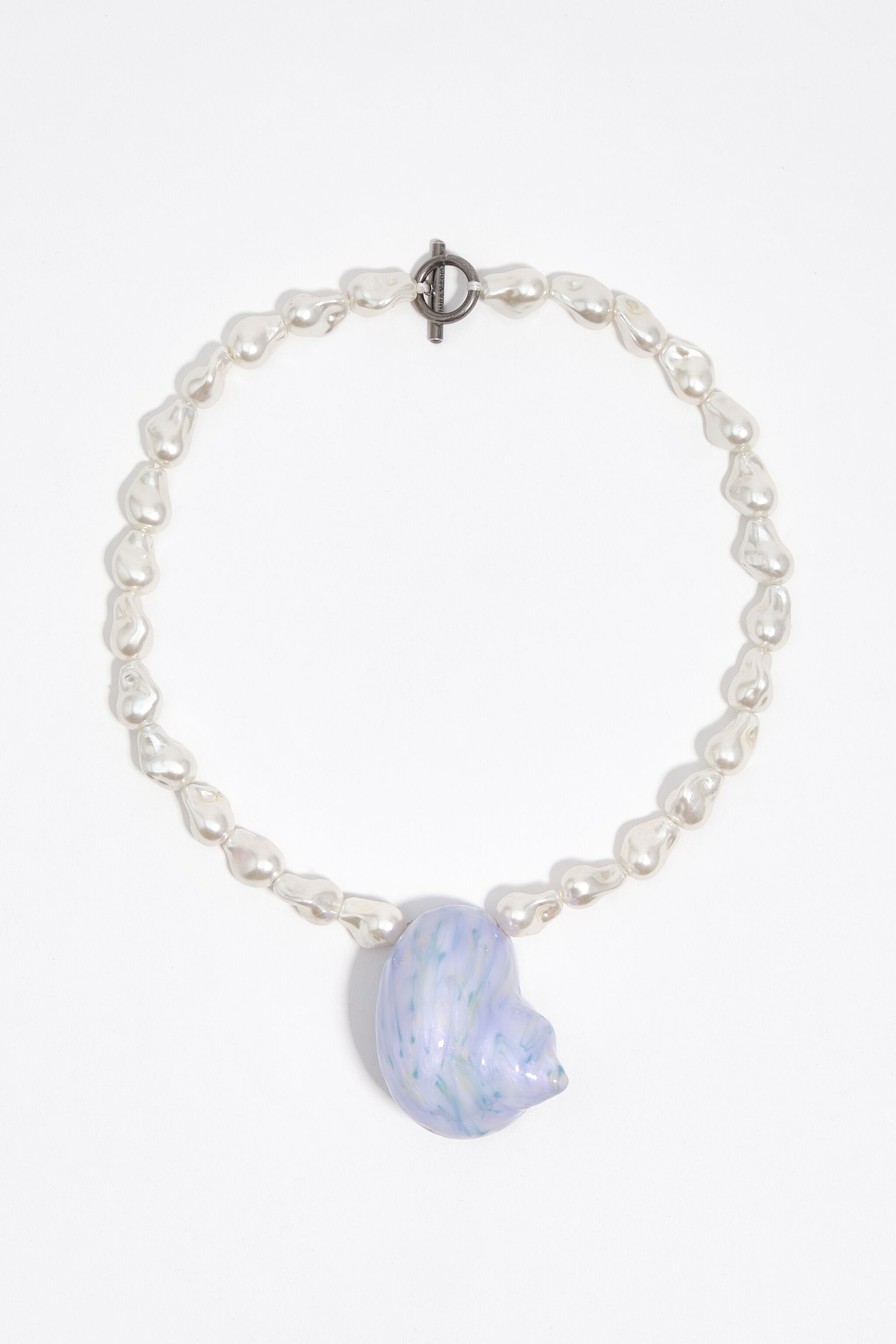 Pearl and enameled seashell necklace
