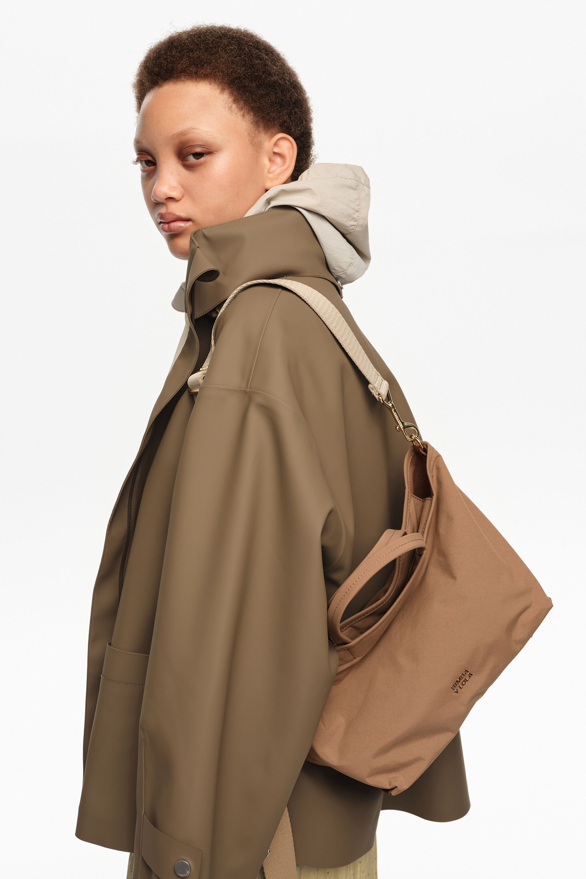 Medium walnut gabardine shopper bag
