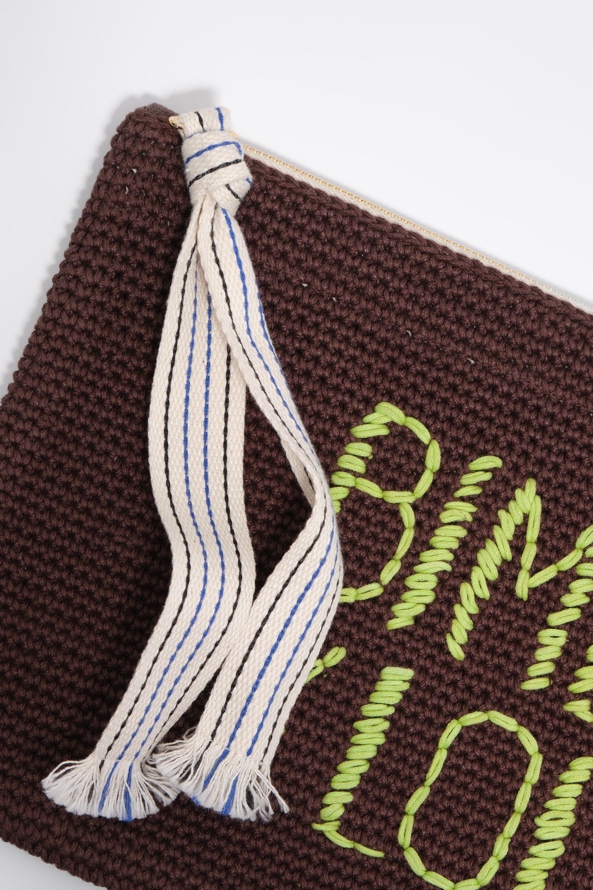 Large chocolate plaited cotton handbag