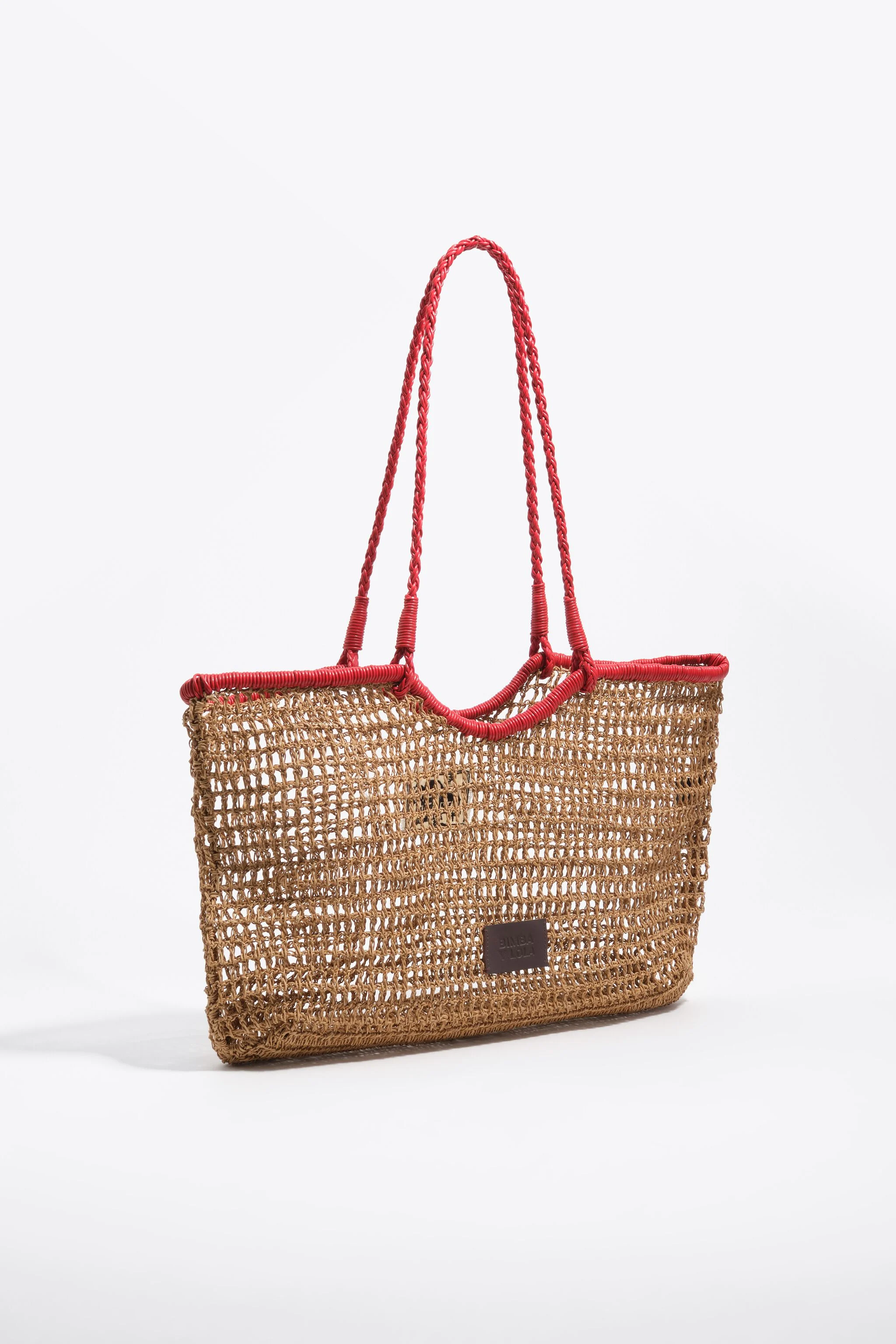 Large dark natural raffia-effect shopper bag