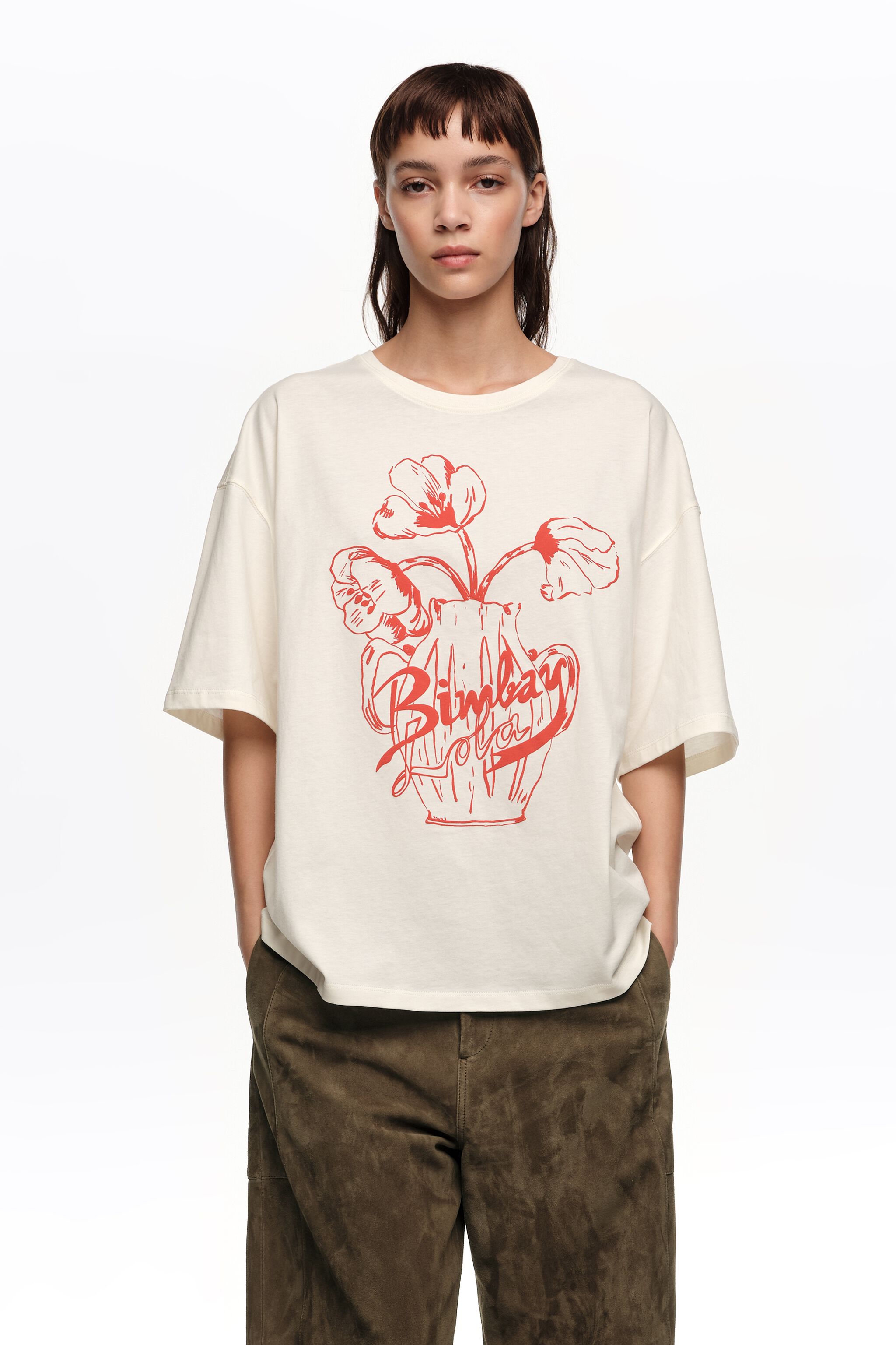 White embossed floral logo T-shirt