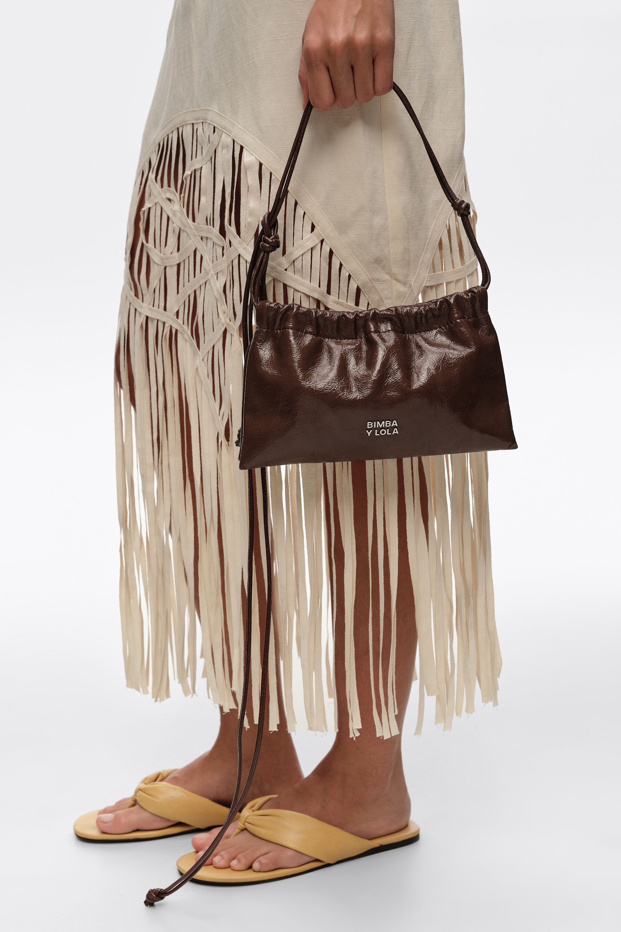 Mocha shiny leather mini bag