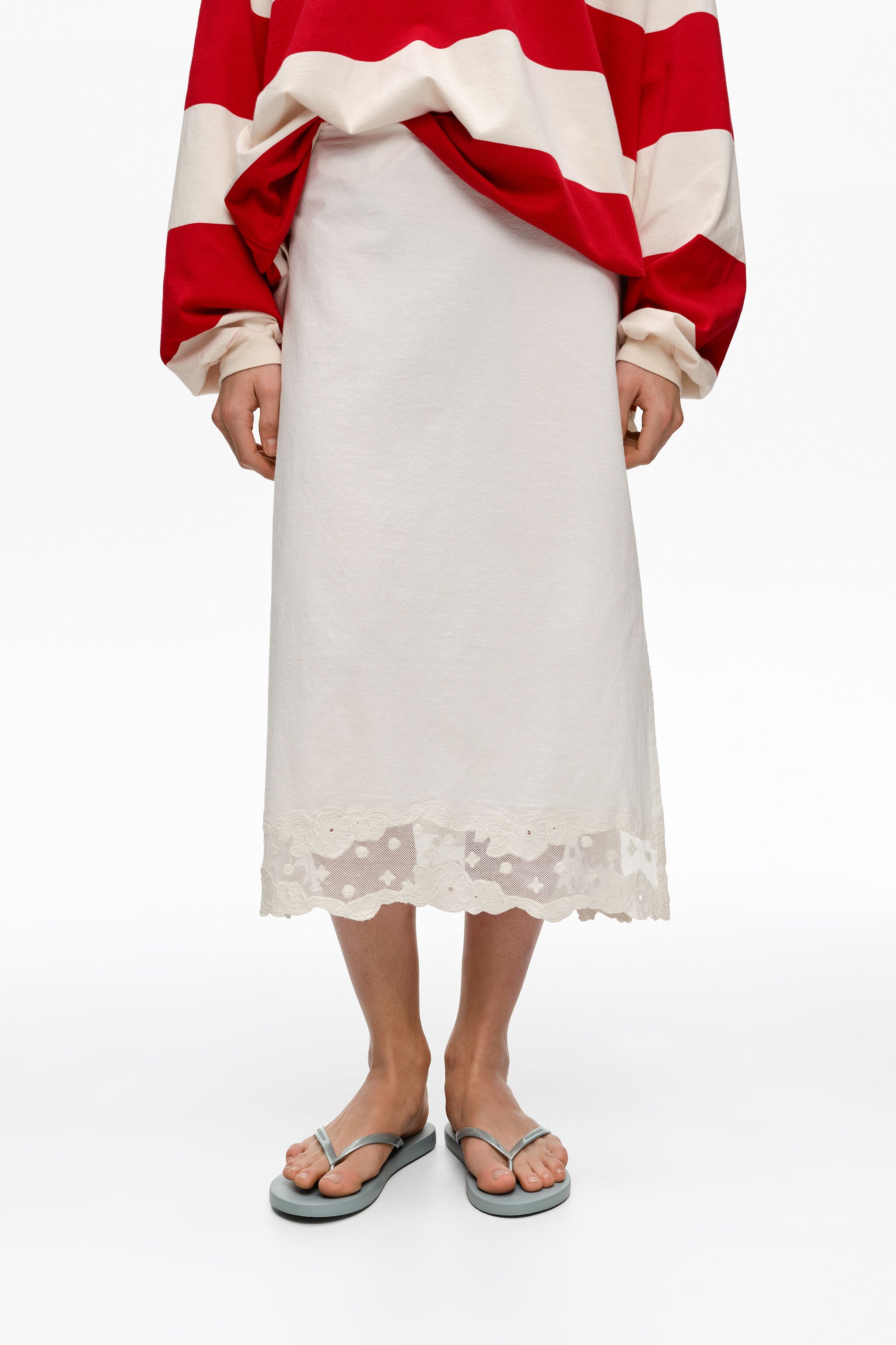 Ivory cotton lace midi skirt