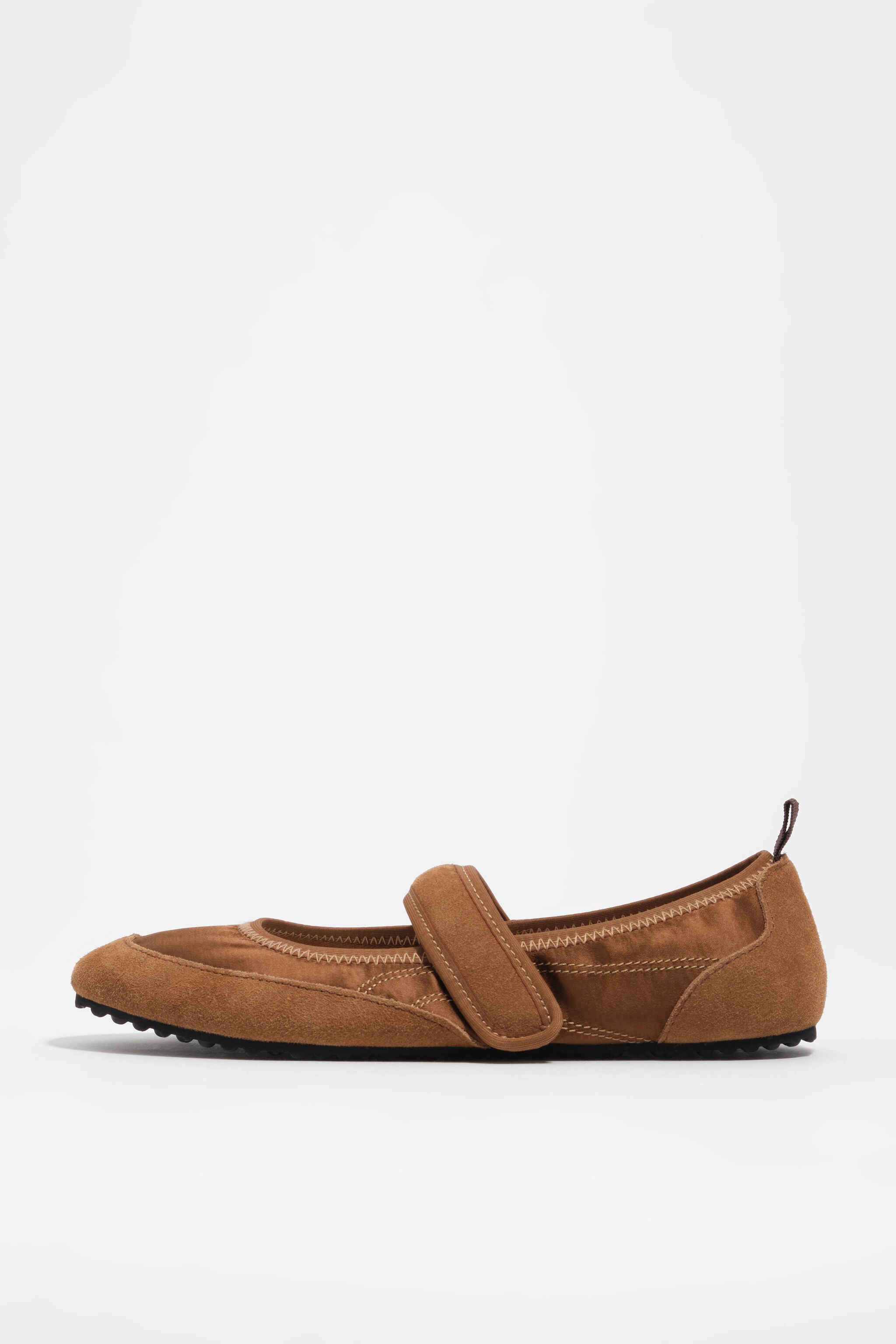 Tan suede and satin sporty ballerina