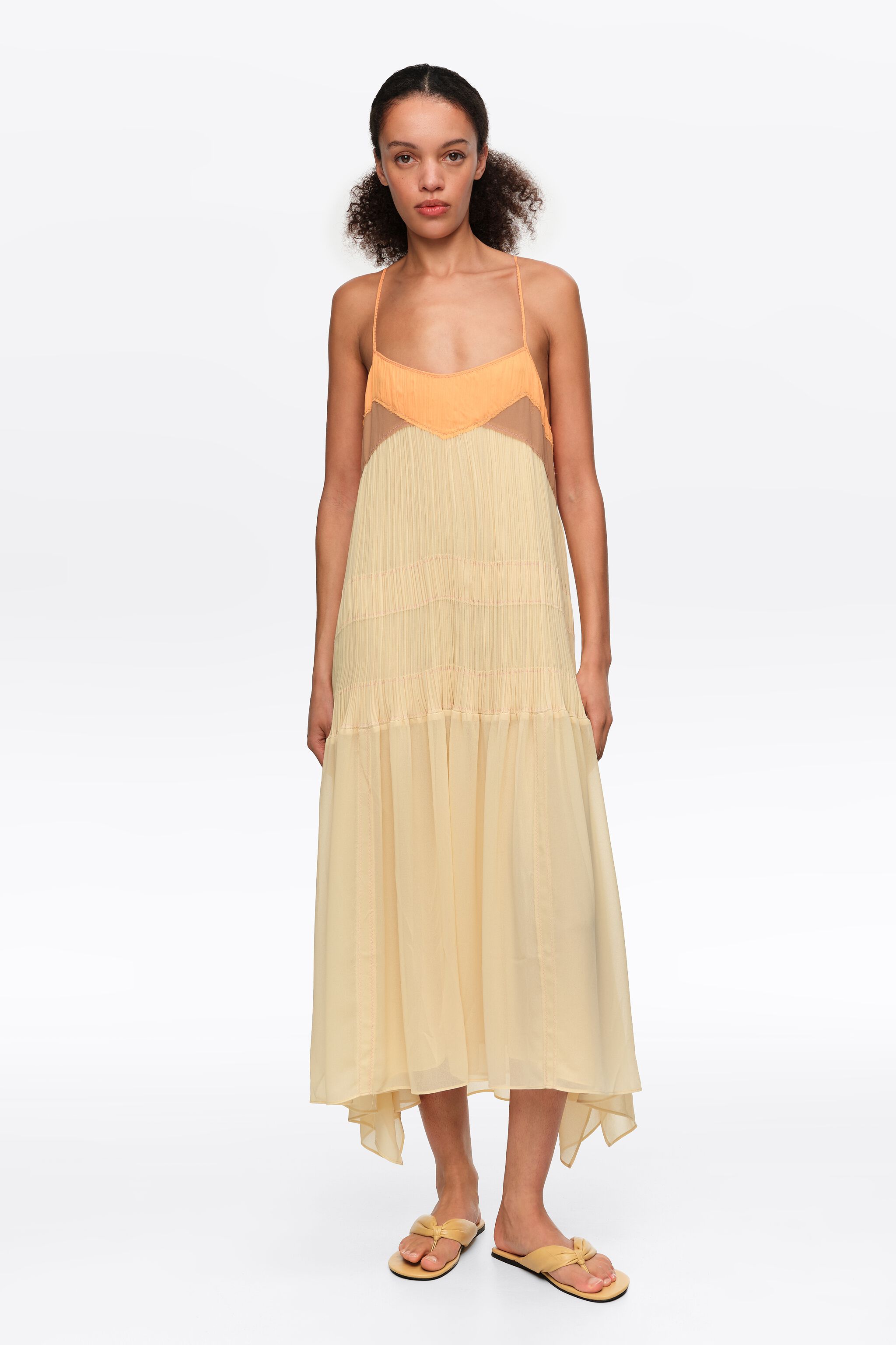 Light yellow pleated A-line strappy dress
