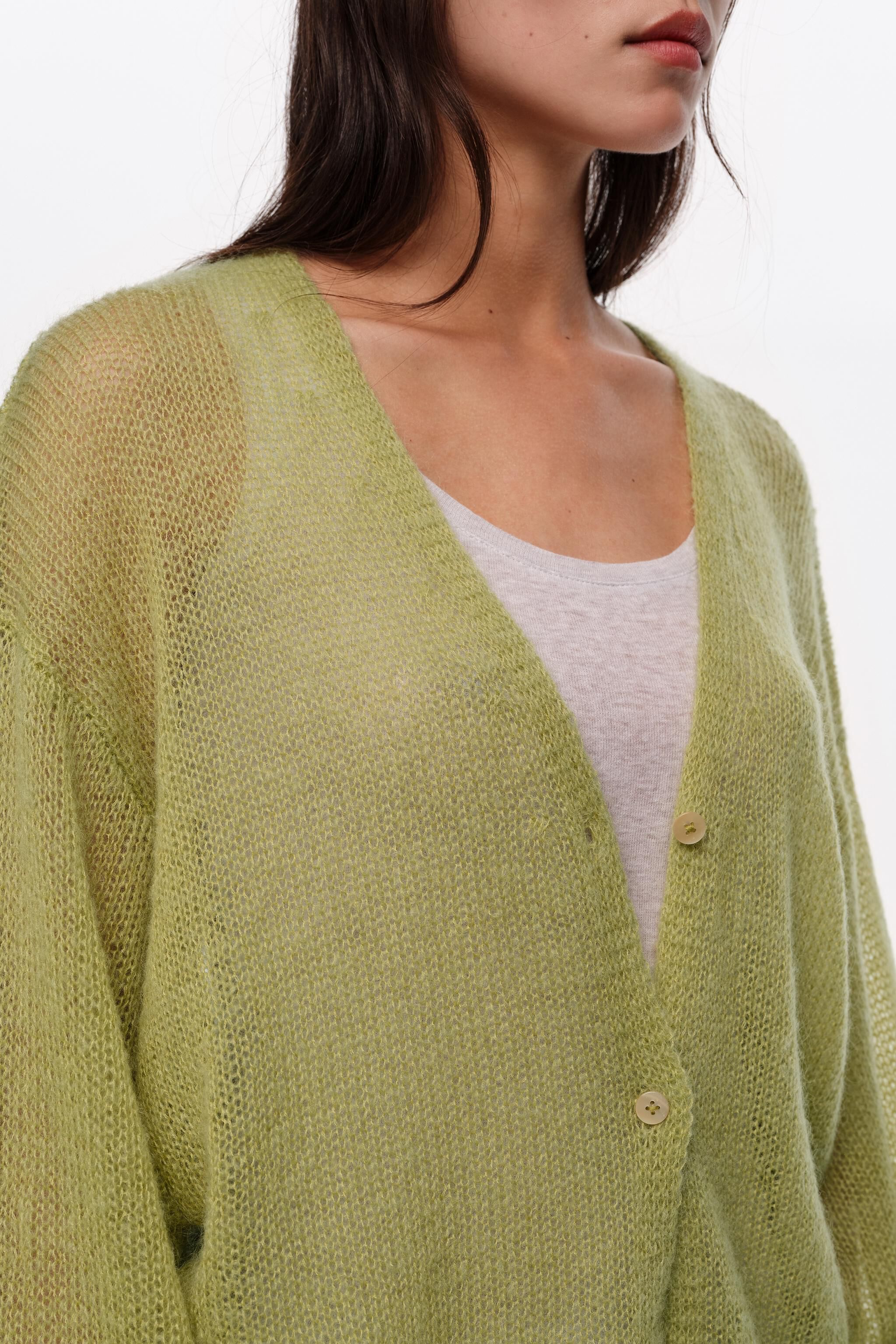 Green mohair and wool long cardigan