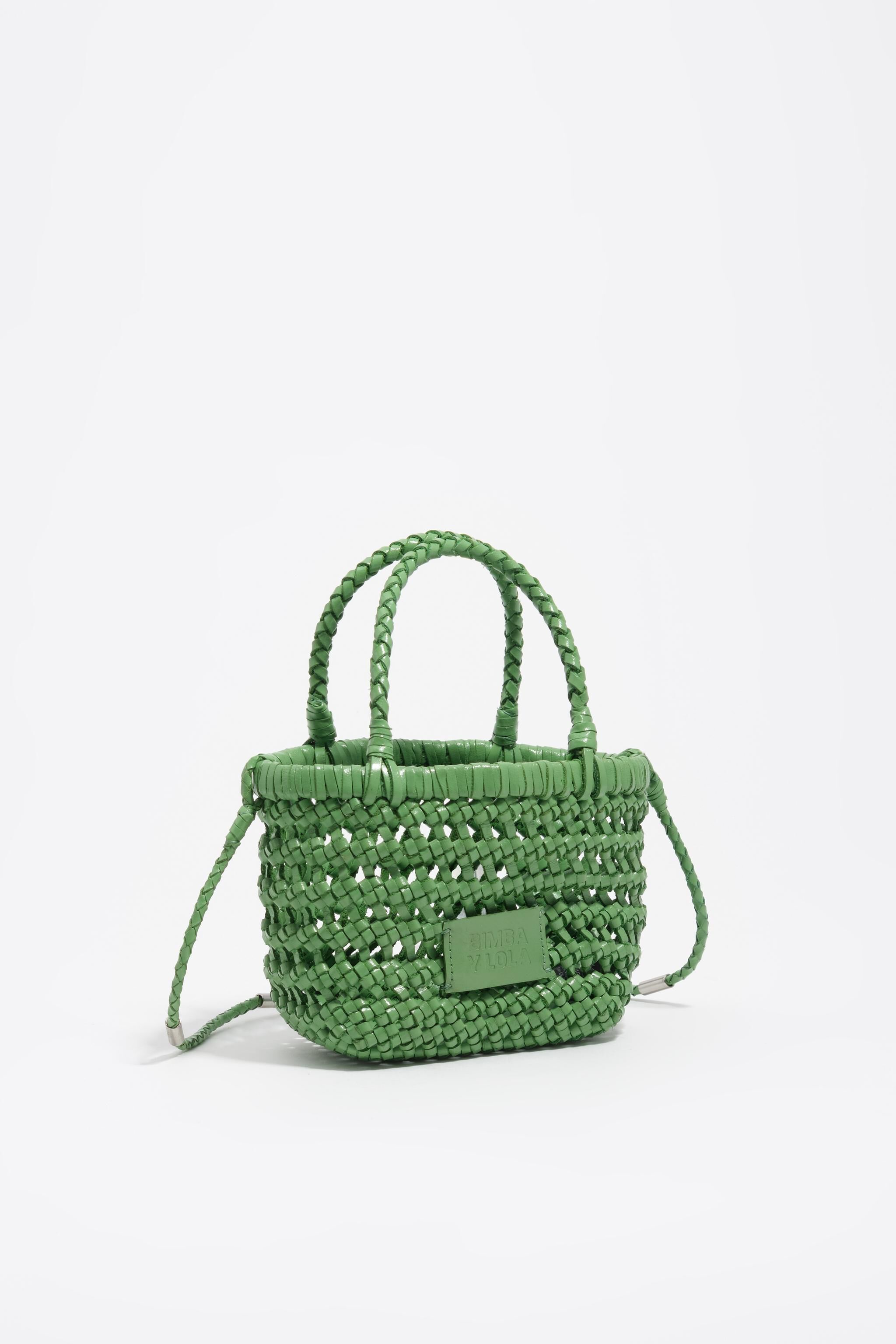 Mini emerald leather plaited crossbody bag