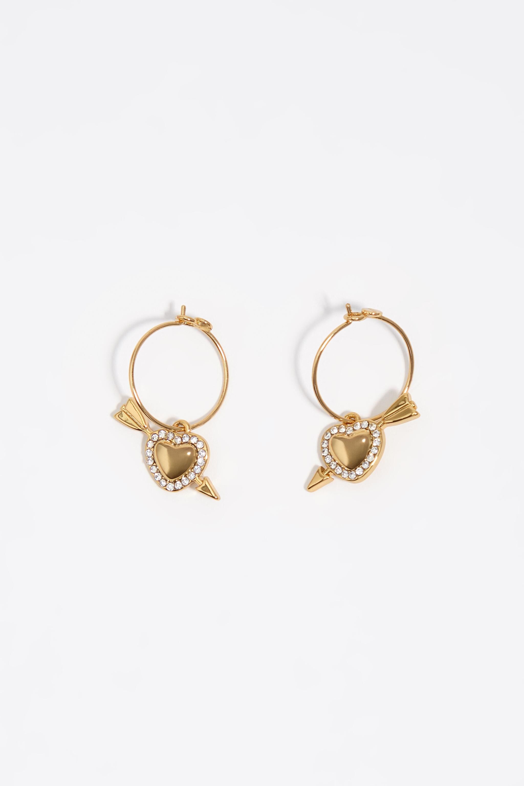 Gold heart and arrow hoop earrings