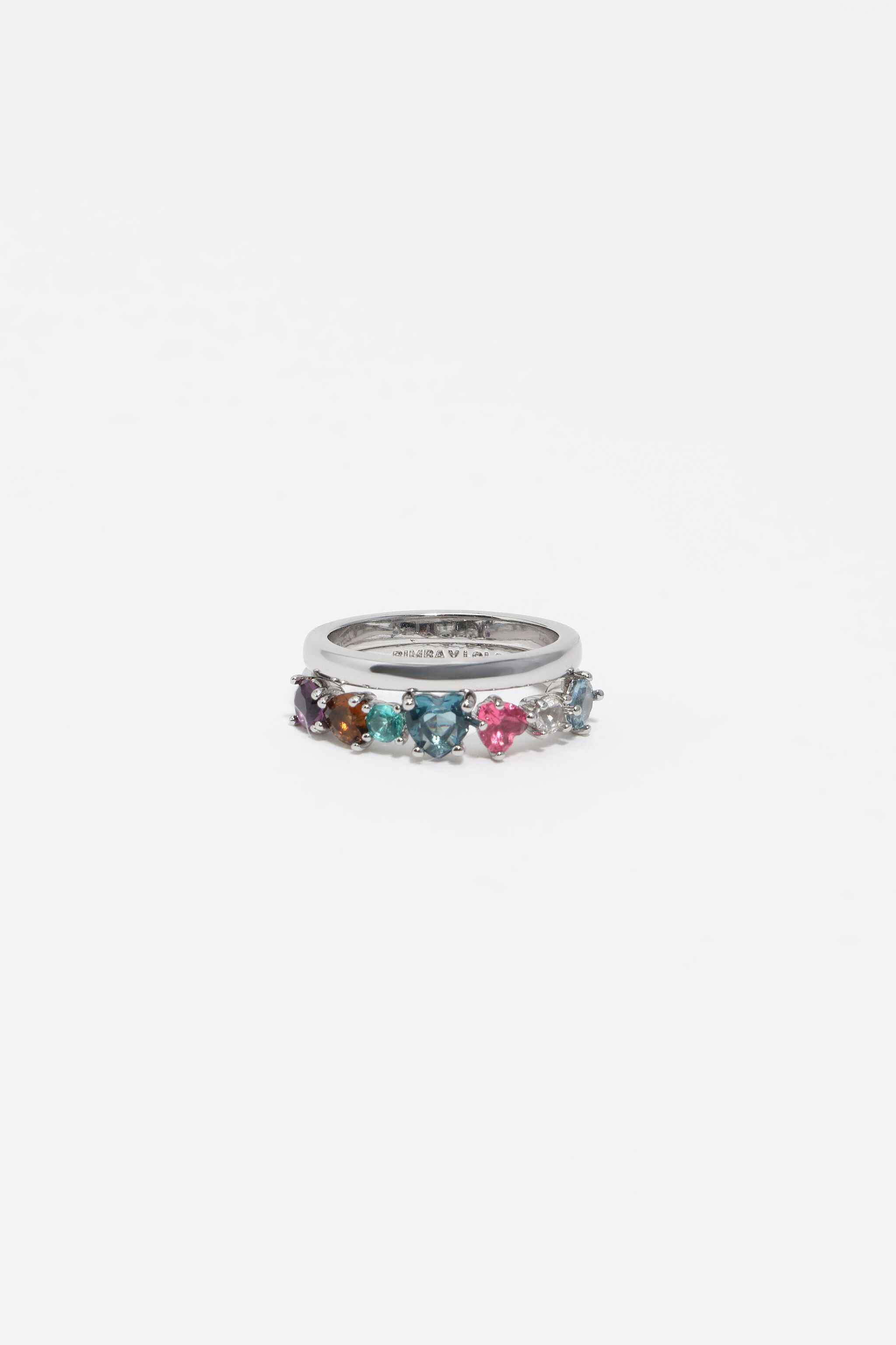 Set of 2 silver crystals heart rings