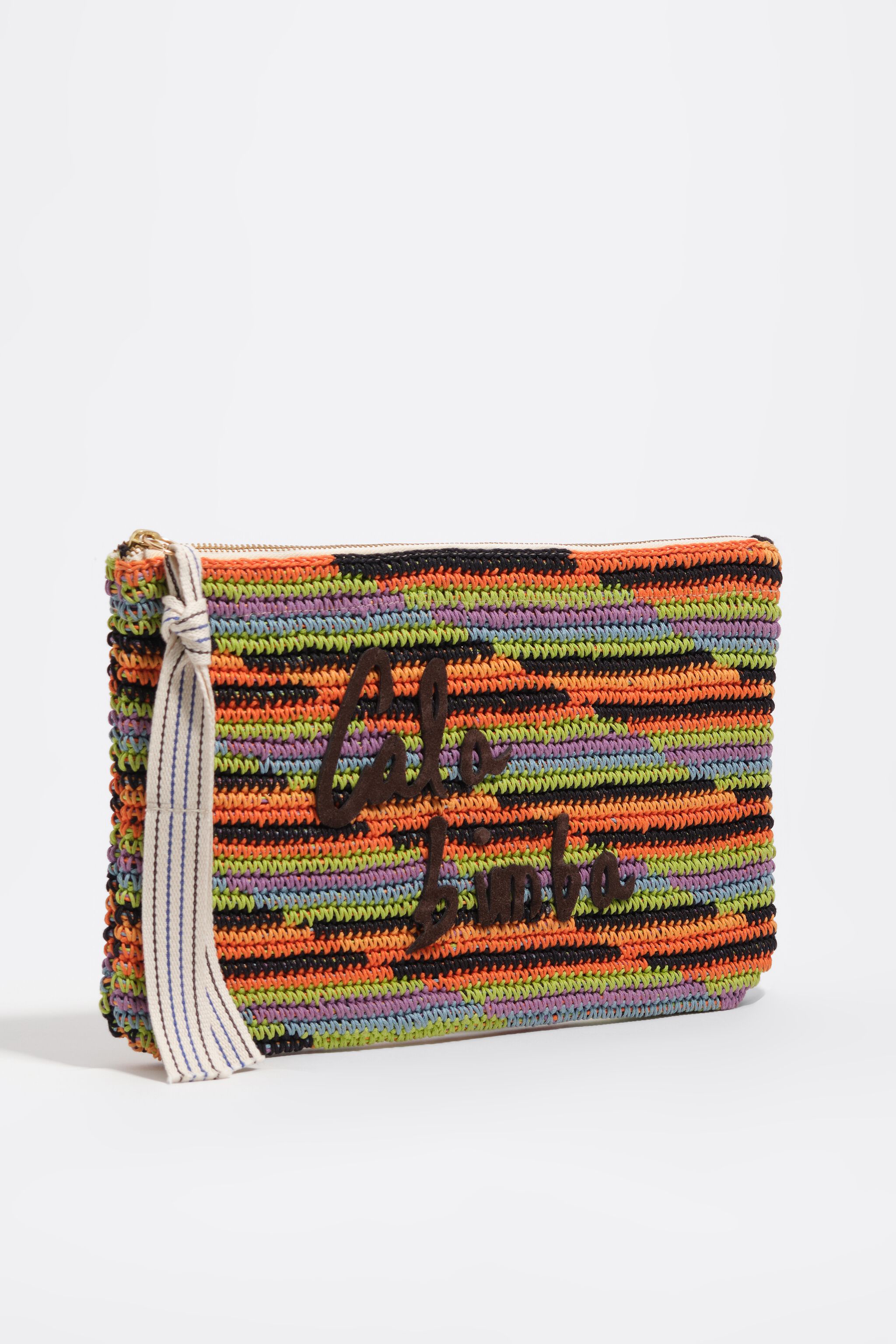 Large orange plaited cotton handbag