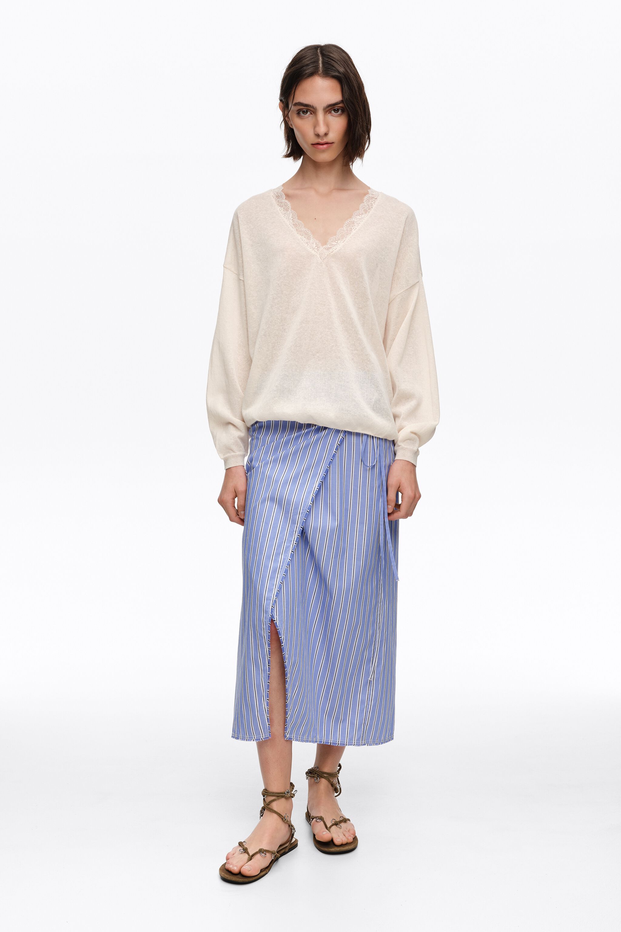 Straight blue striped sarong skirt