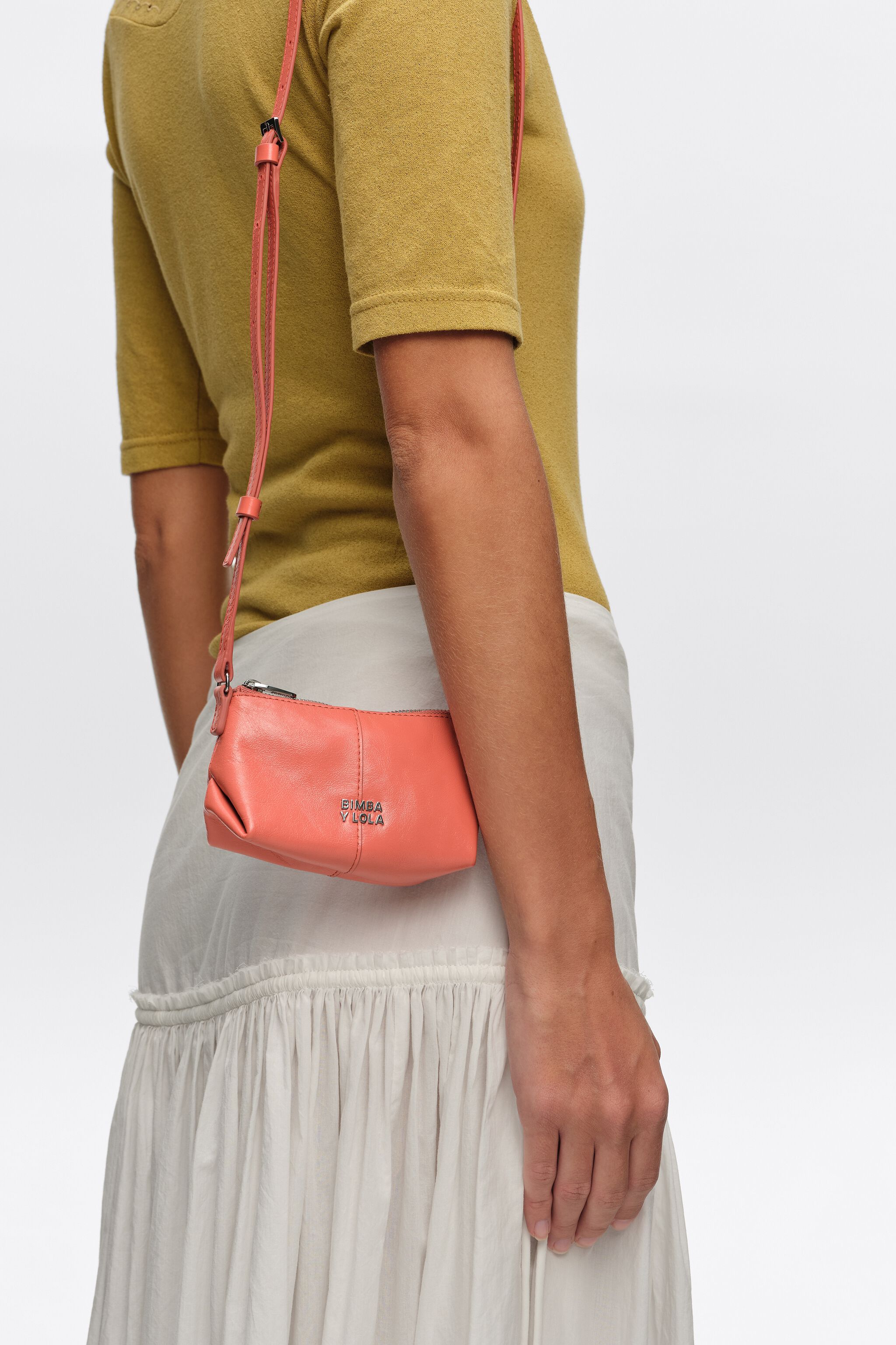 Coral micro leather crossbody bag