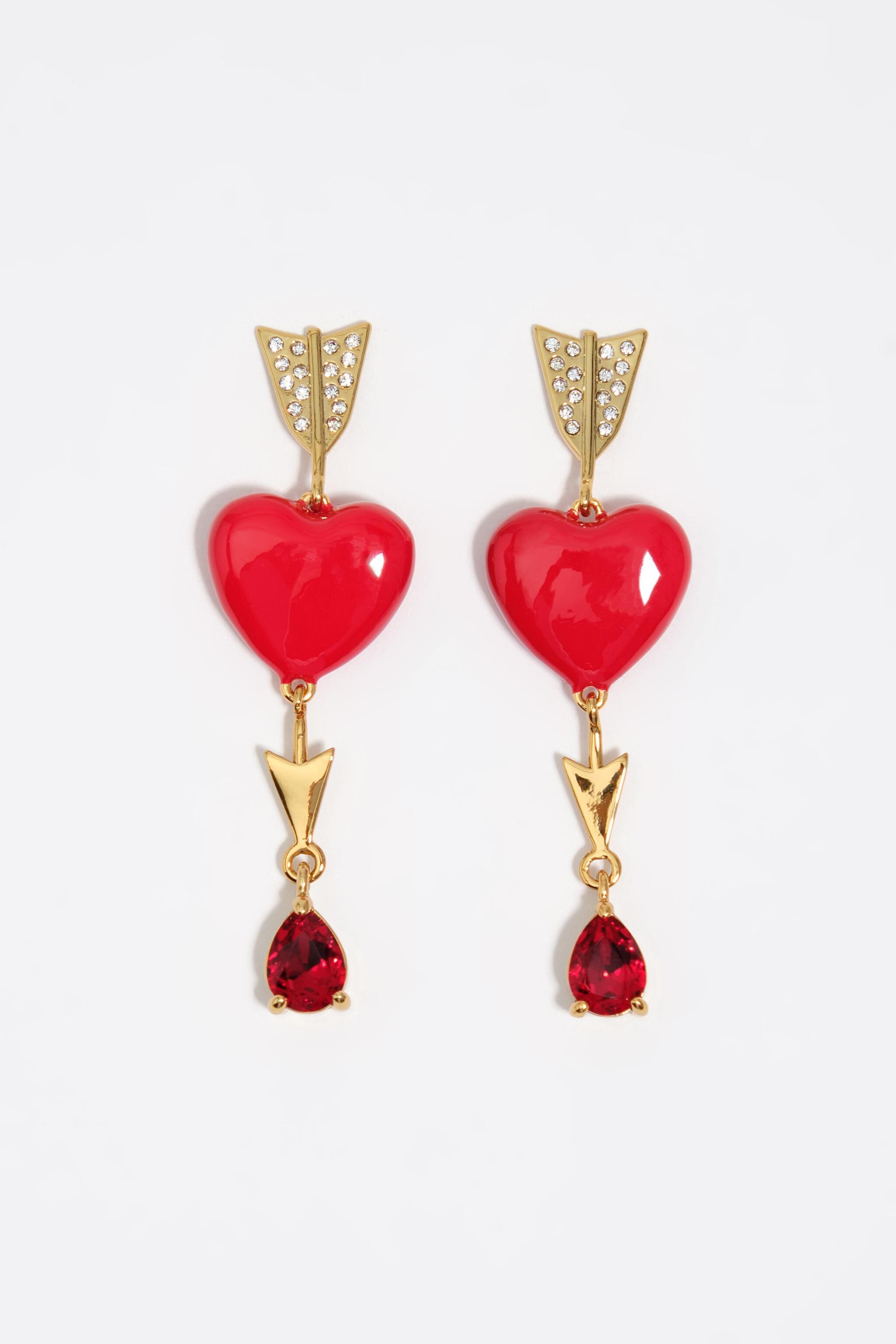 Gold heart and arrow earrings