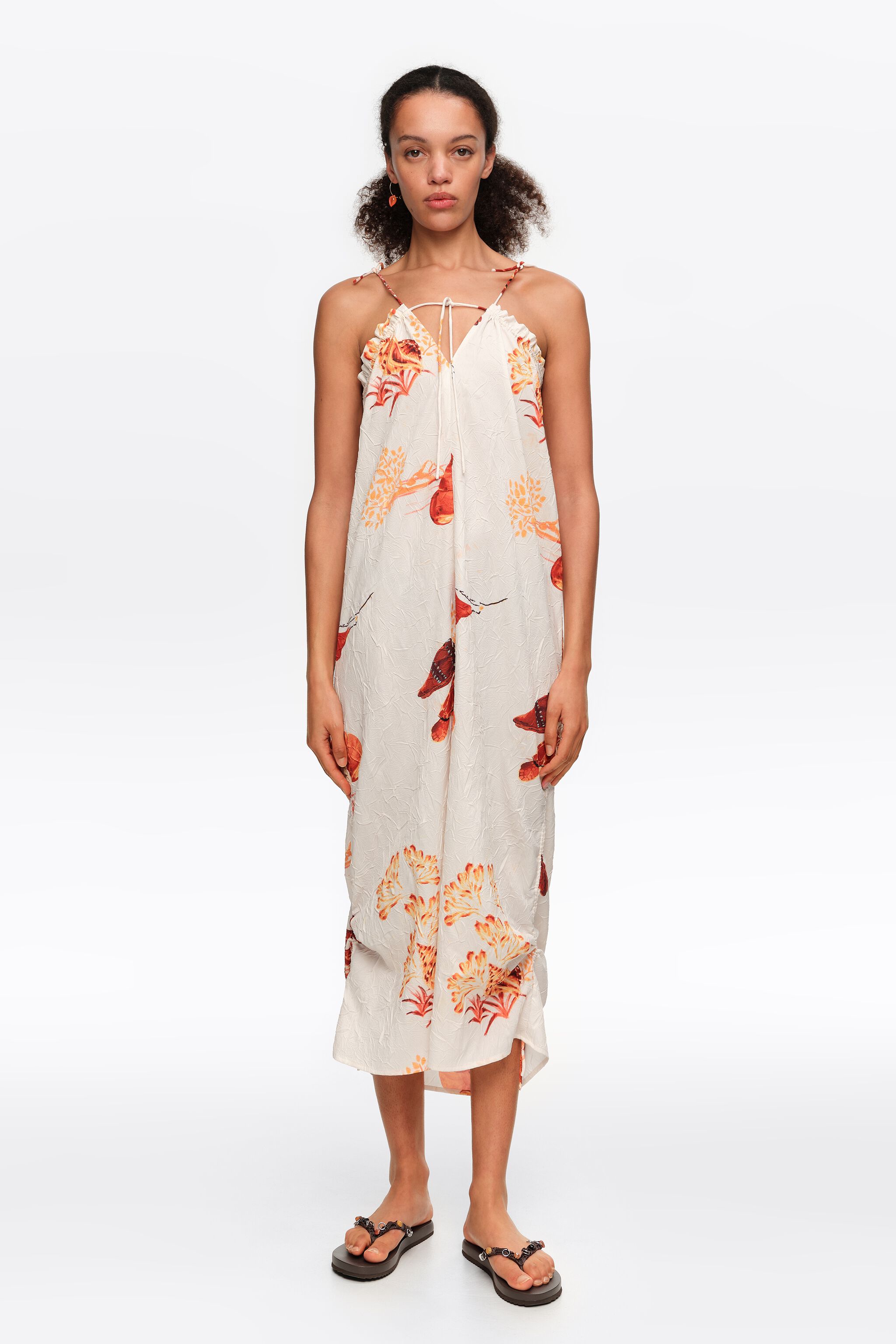 Orange turtle midi dress with adjustable straps