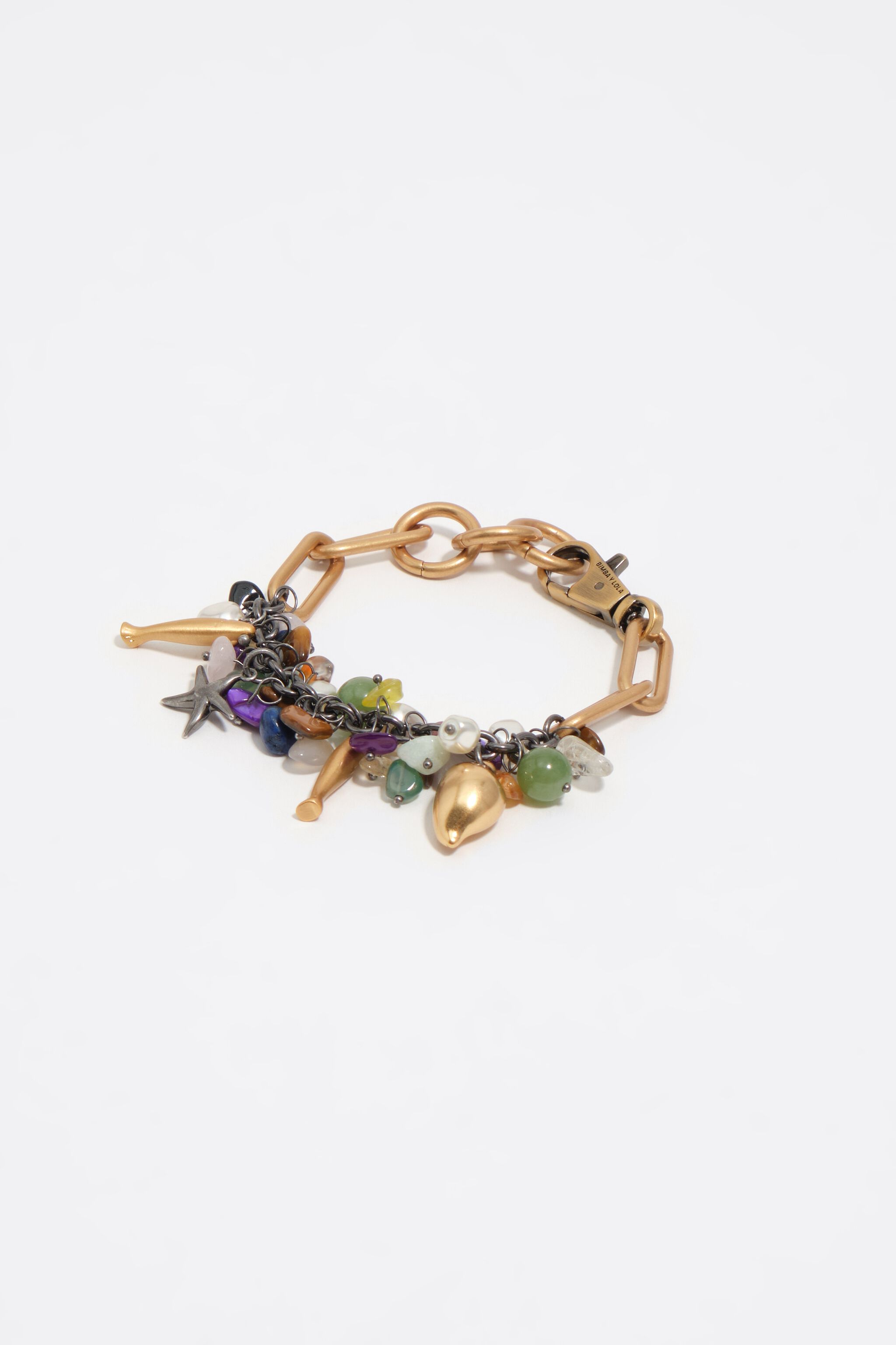 Aged gold bracelet with stones and marine motifs