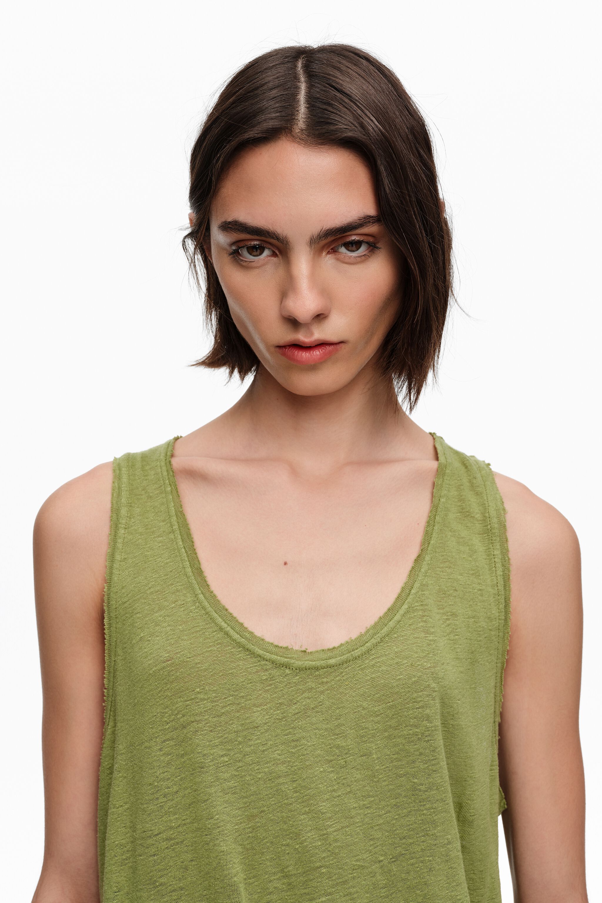 Green washed linen vest top