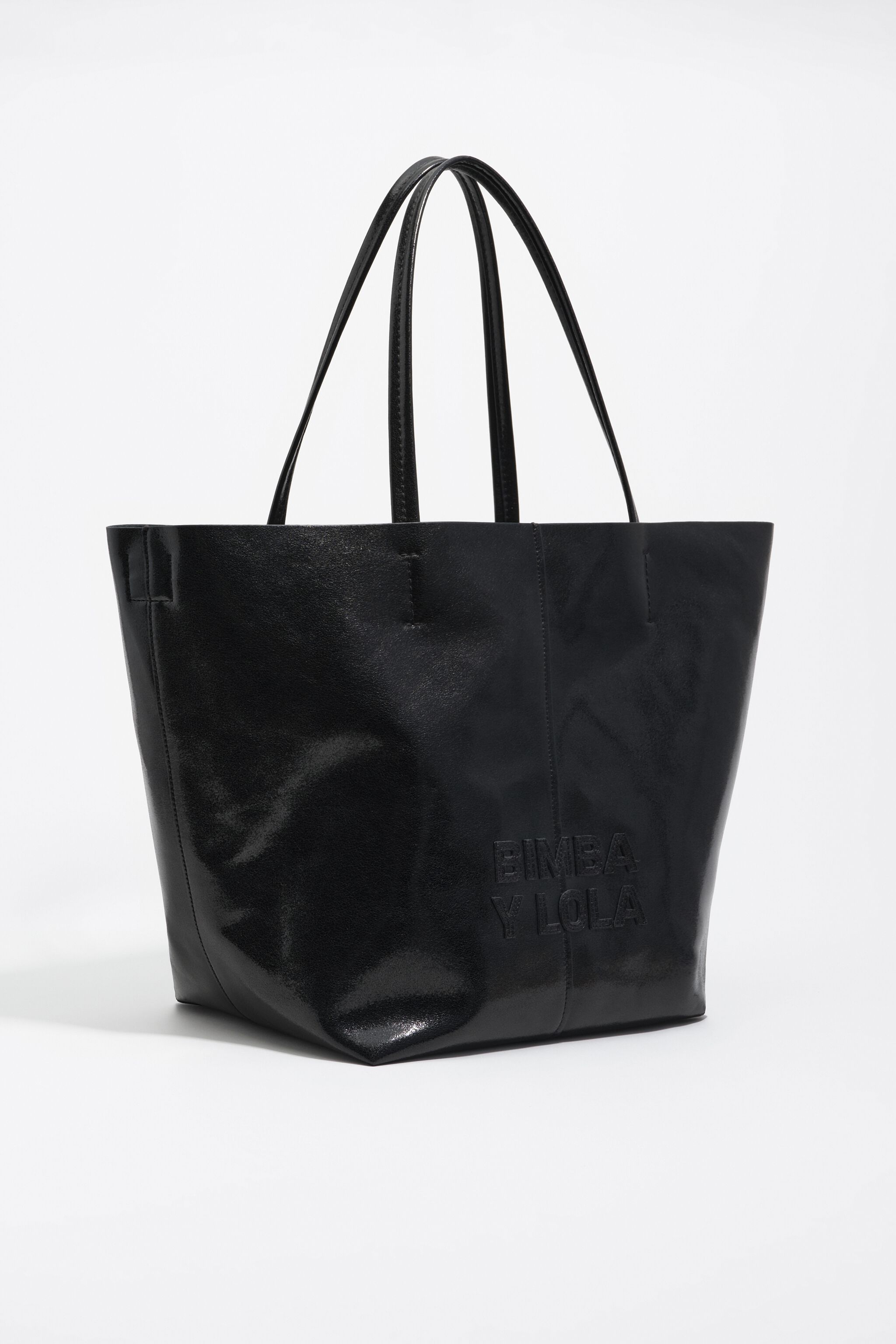 Large black leather shopper bag
