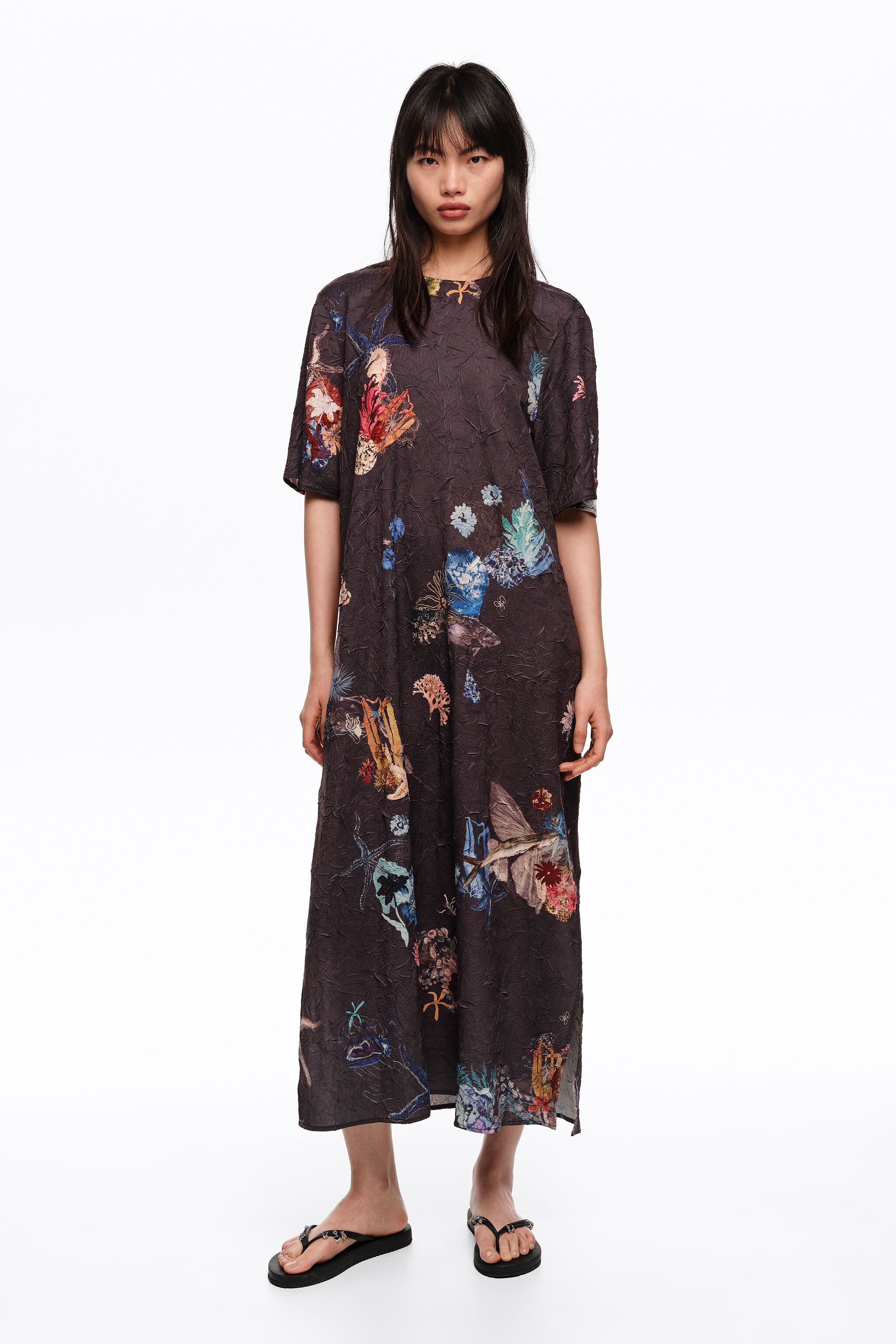 Seabed anthracite wrinkled knit midi dress