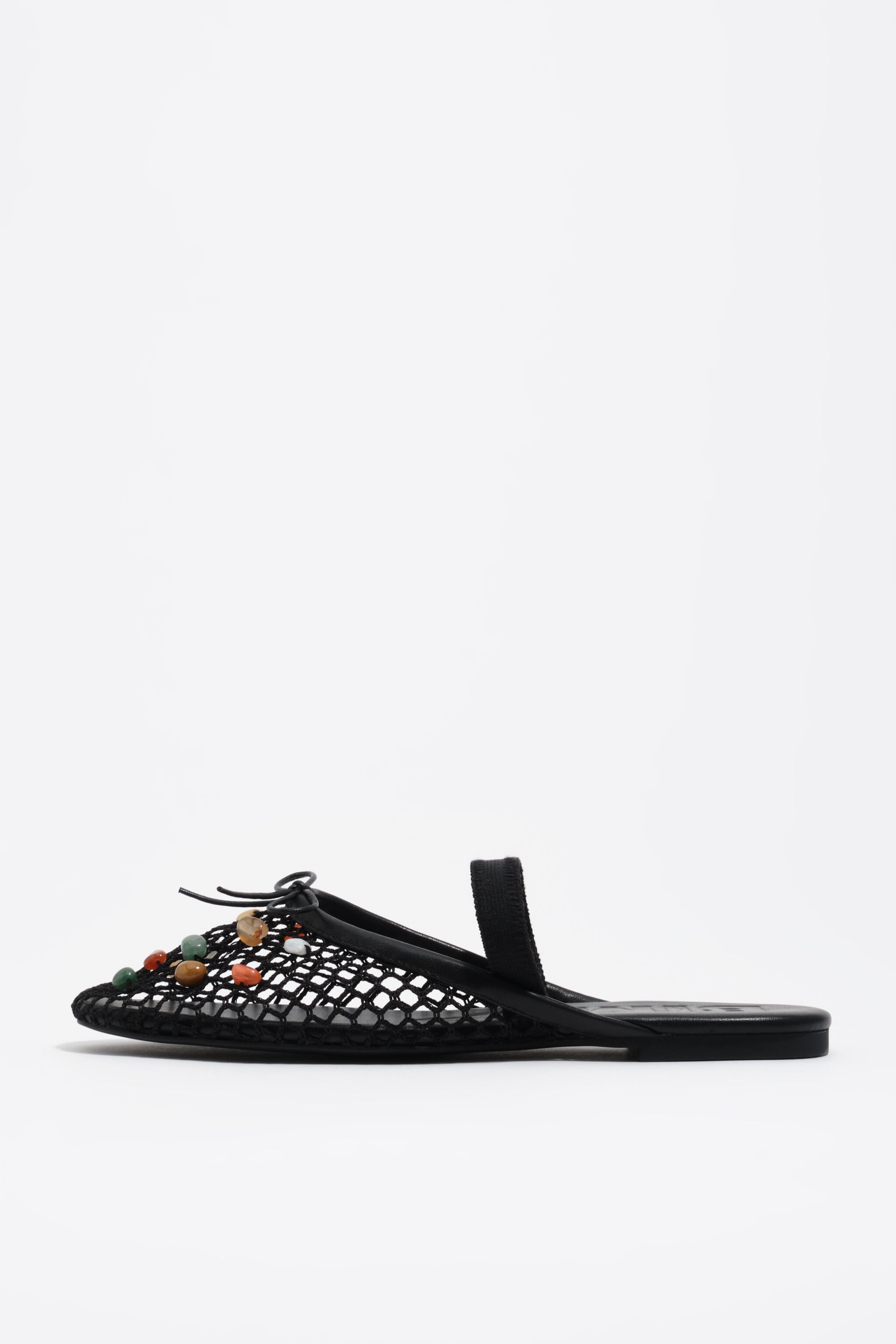 Black mesh slingback ballerina with stones