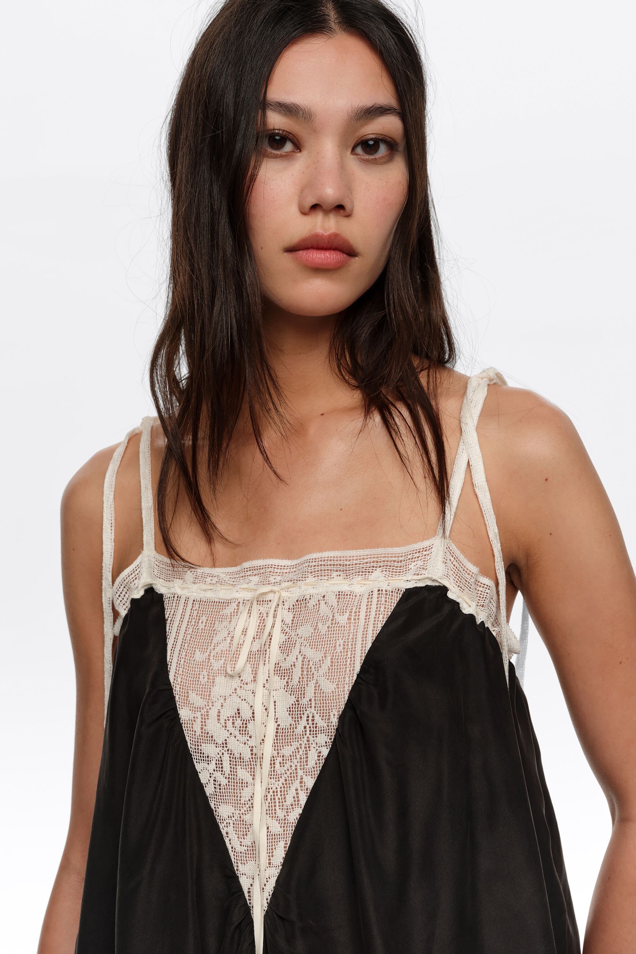 Black silk lace vest top