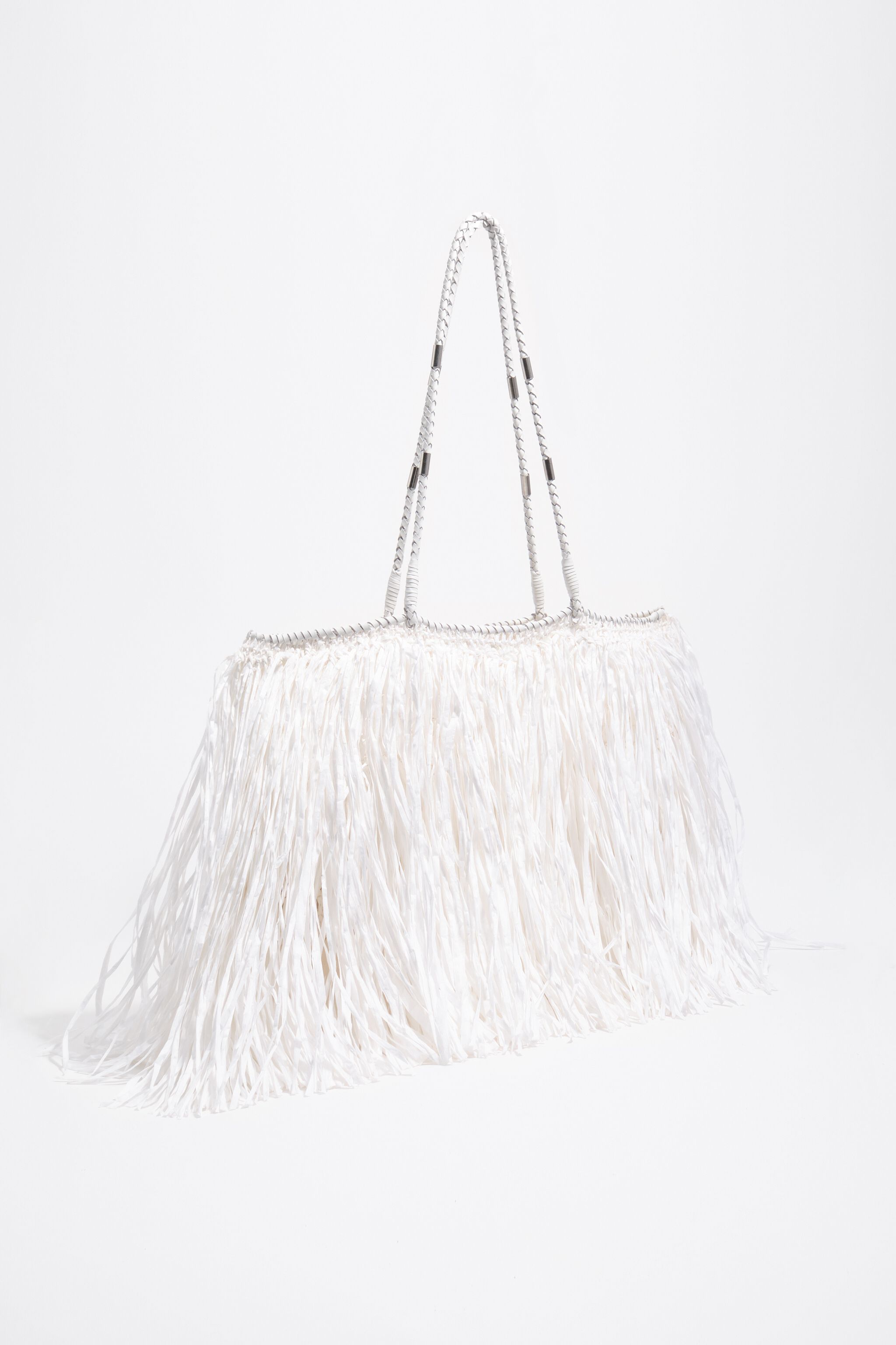 Large white raffia-effect shopper bag