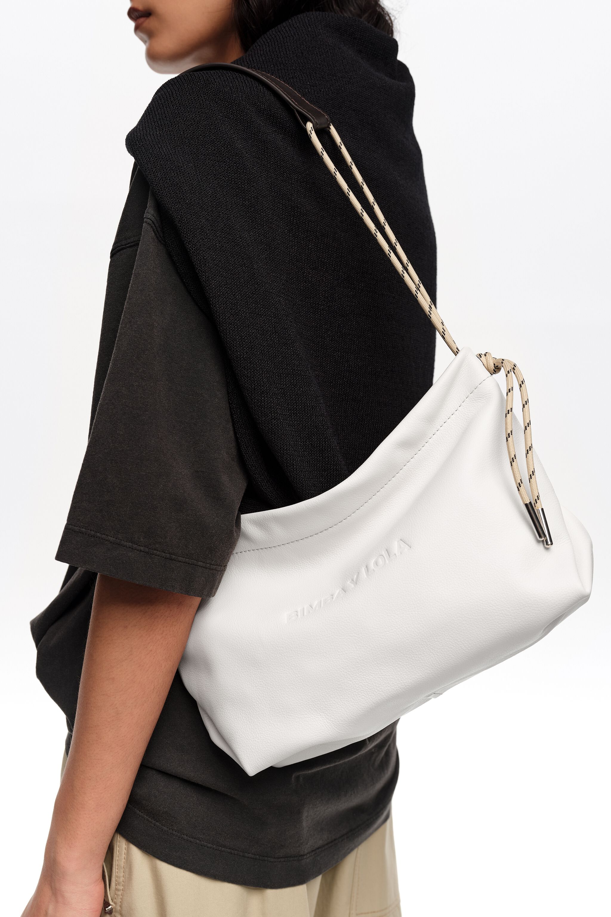 Medium off-white leather shoulder bag