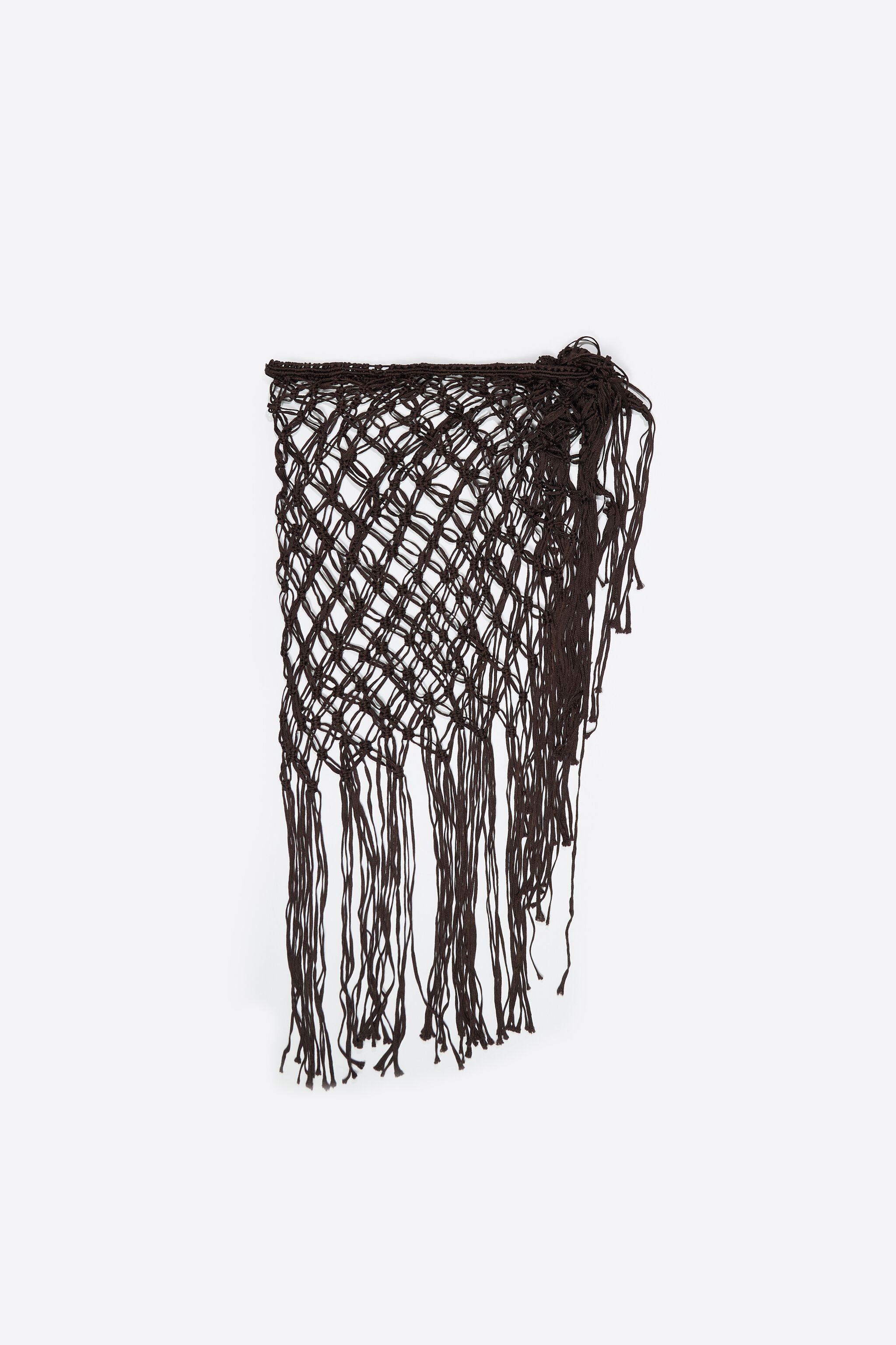 Brown fringed plaited shawl