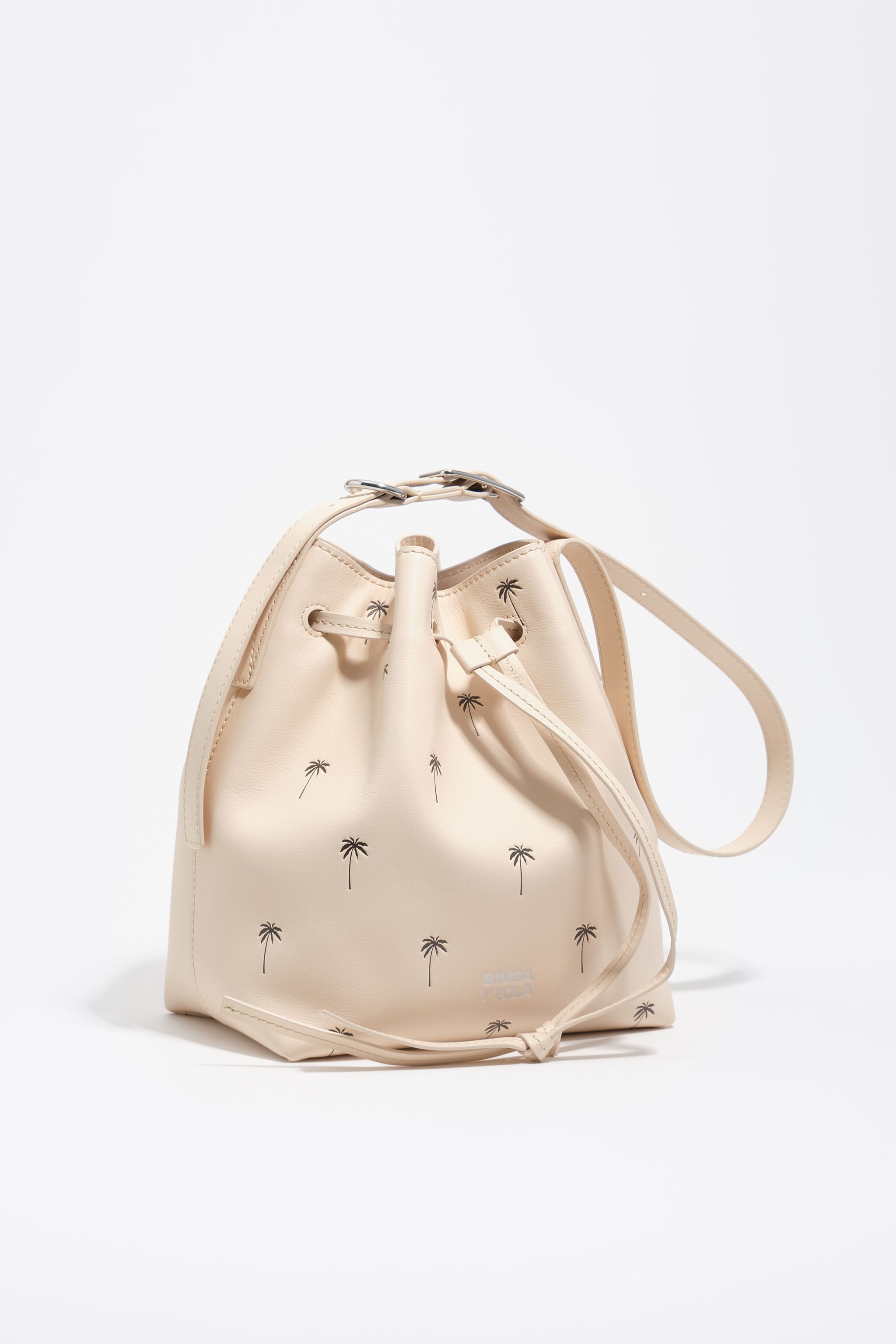 Large Palms sand leather Carlino bucket bag