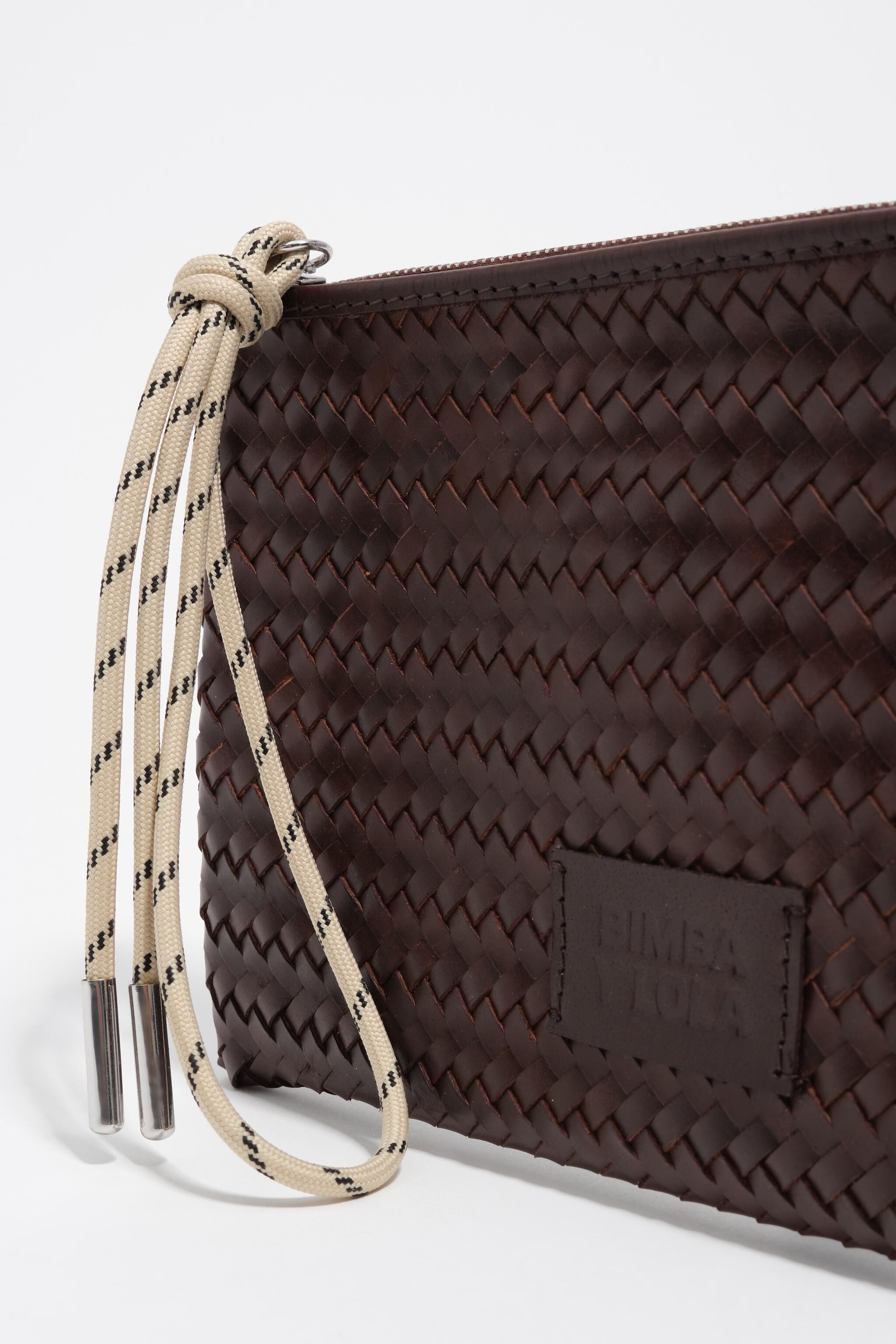 Dark brown medium leather zip clutch