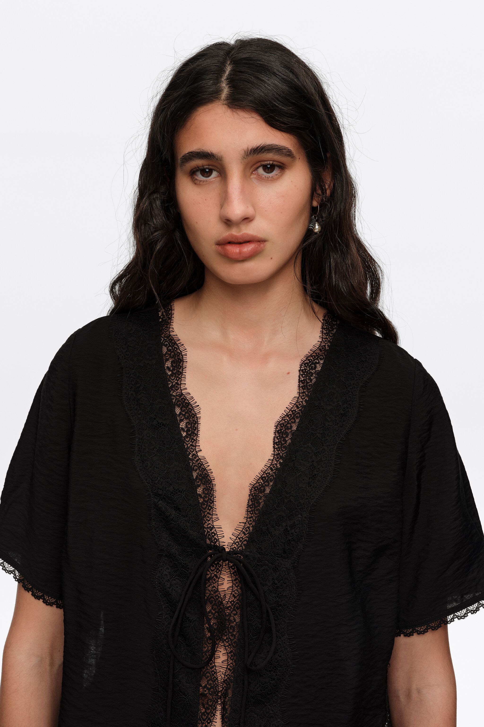 Black lace-up shirt with lace