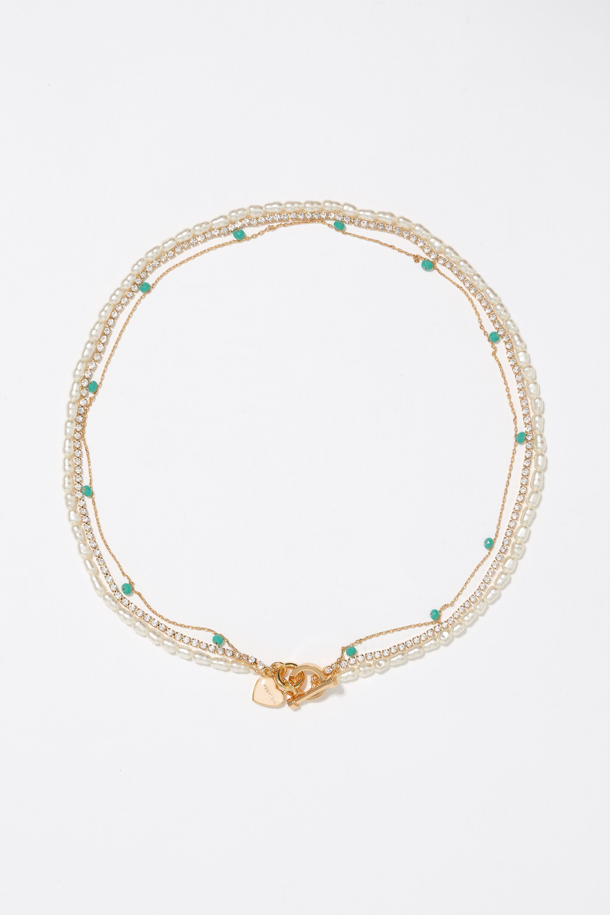 Gold-tone chain and pearl heart logo double-layer necklace