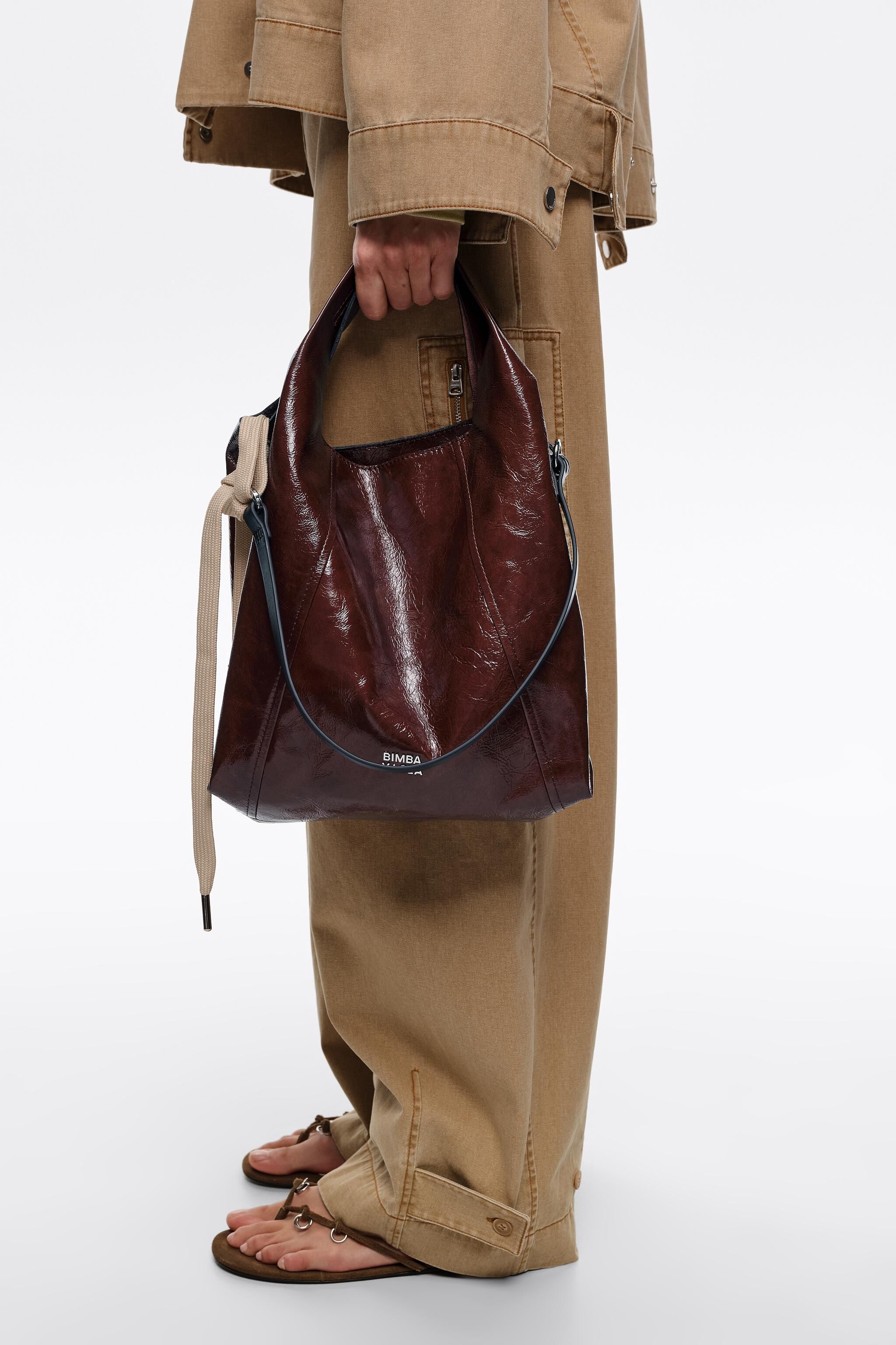 Medium mocha shiny leather Paper bag