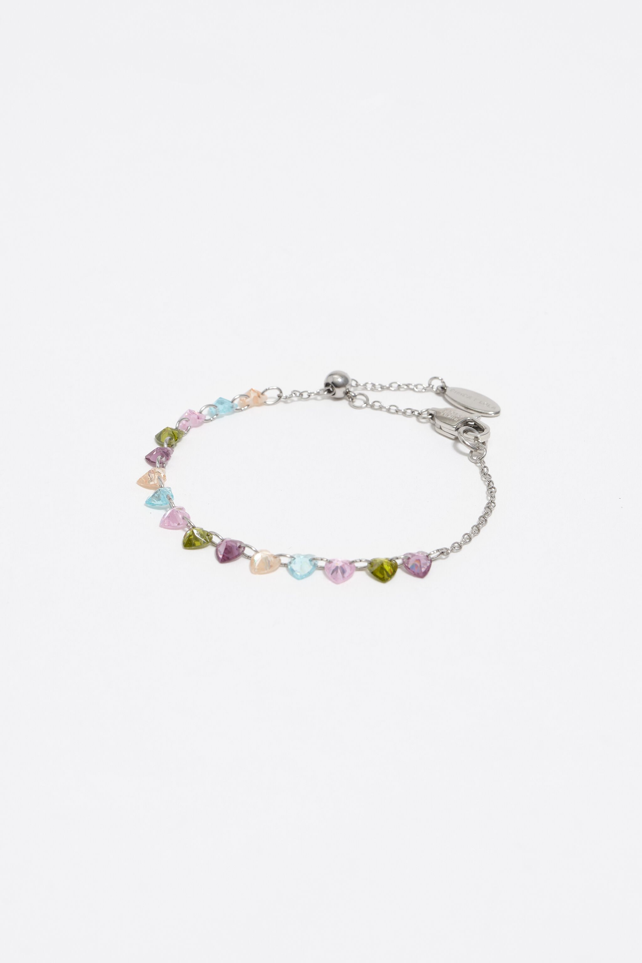 Silver-tone hearts multicolor crystals bracelet