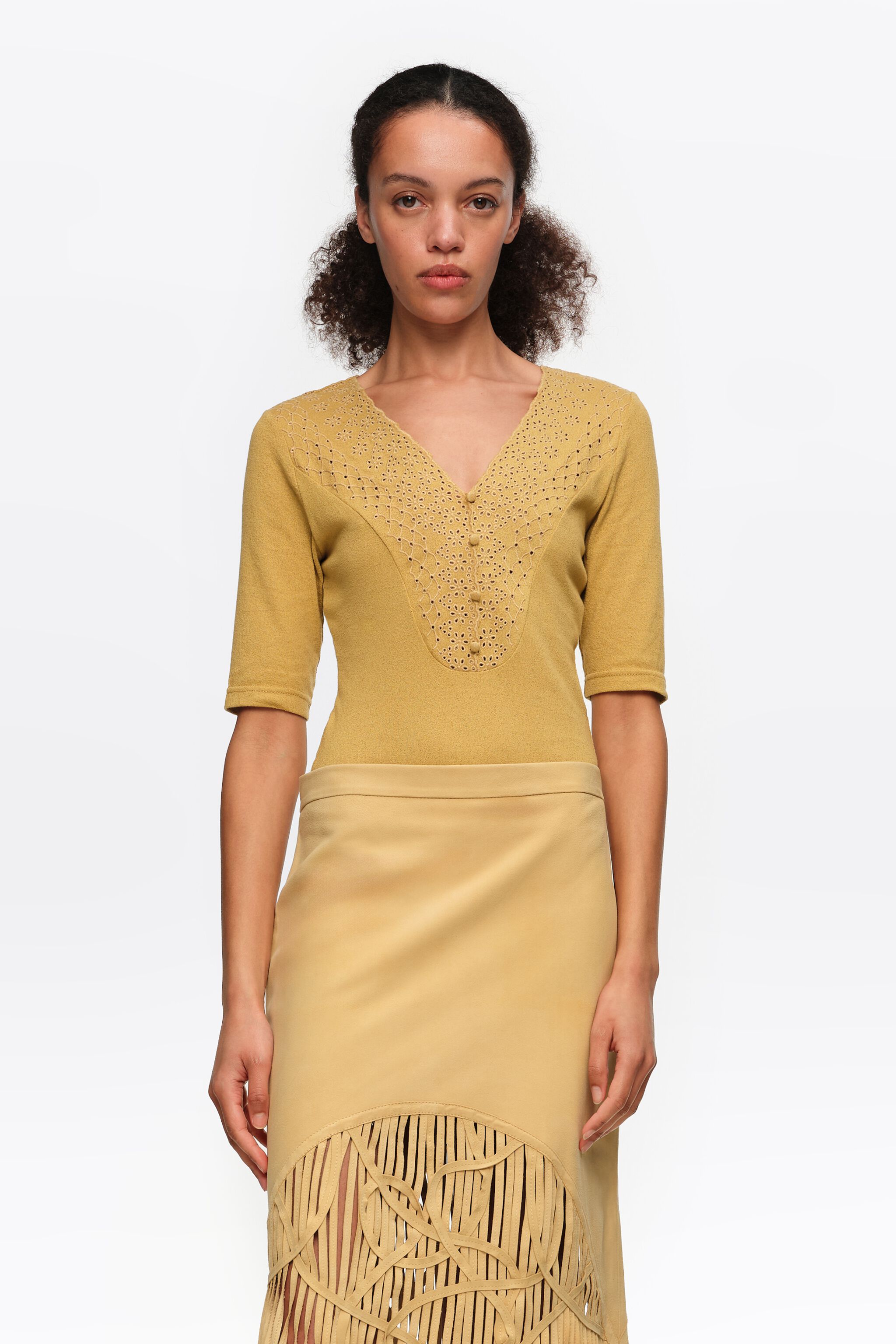 Mustard embroidered bodysuit