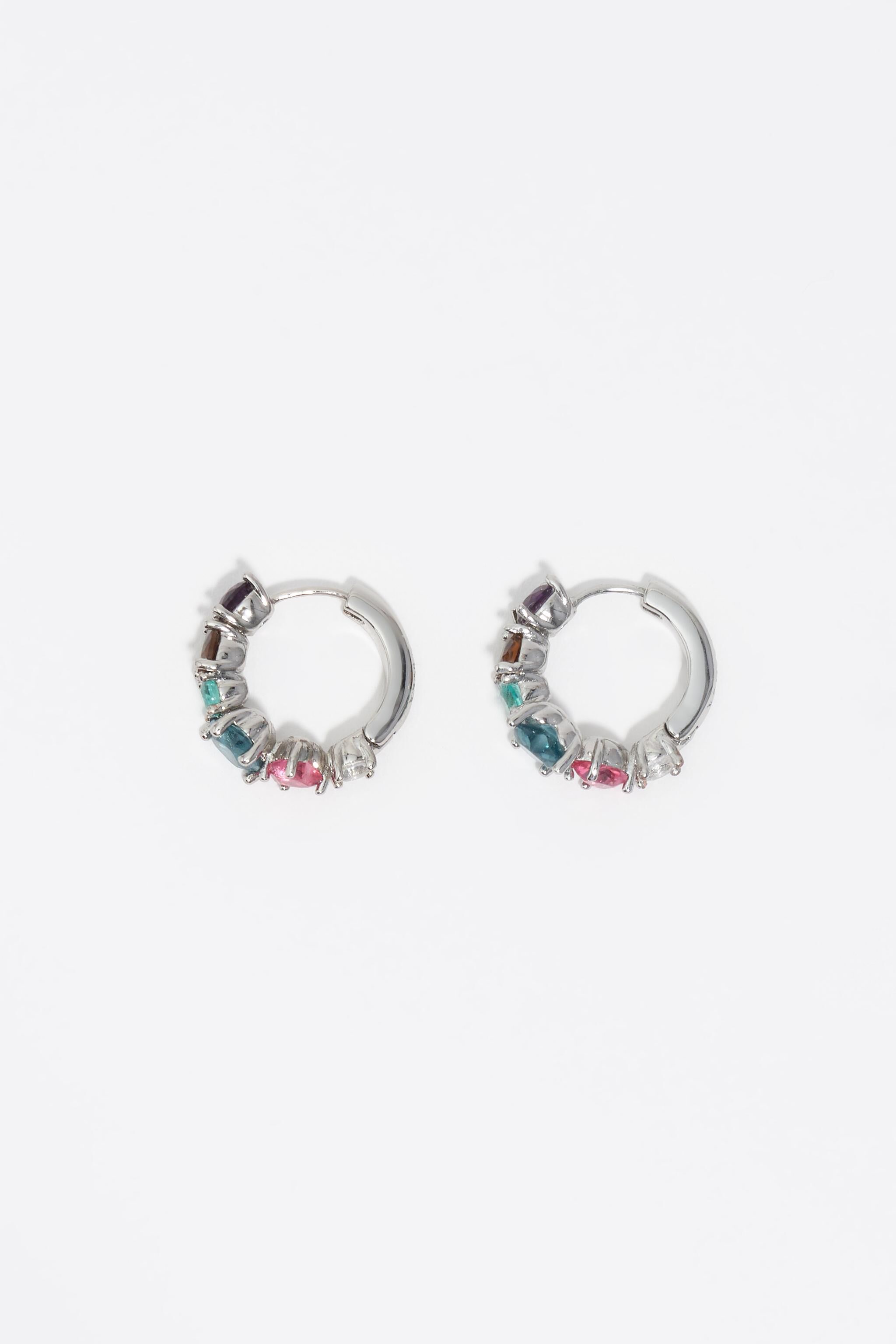 Small silver crystals heart hoop earrings