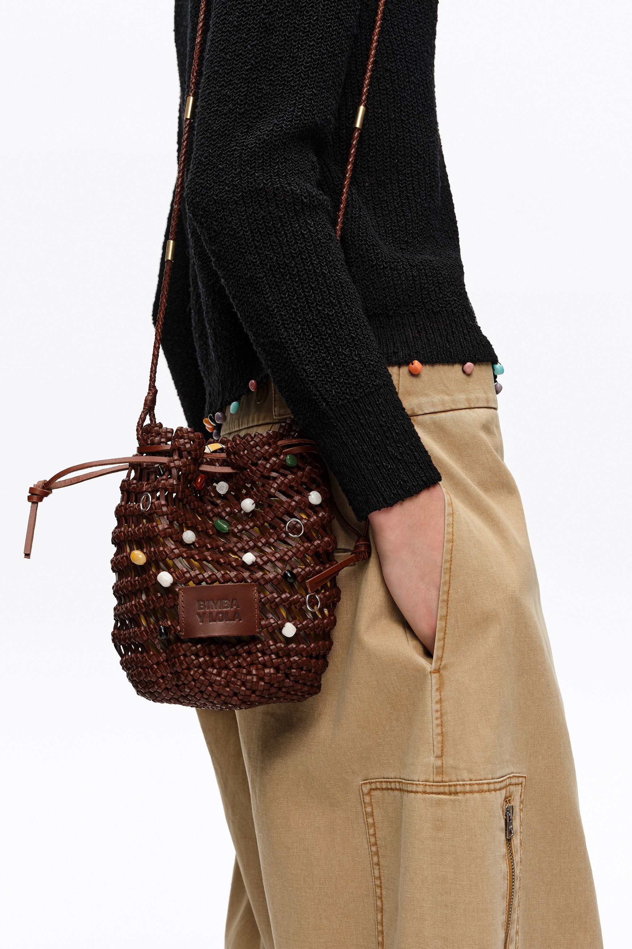 Walnut plaited leather mini bag