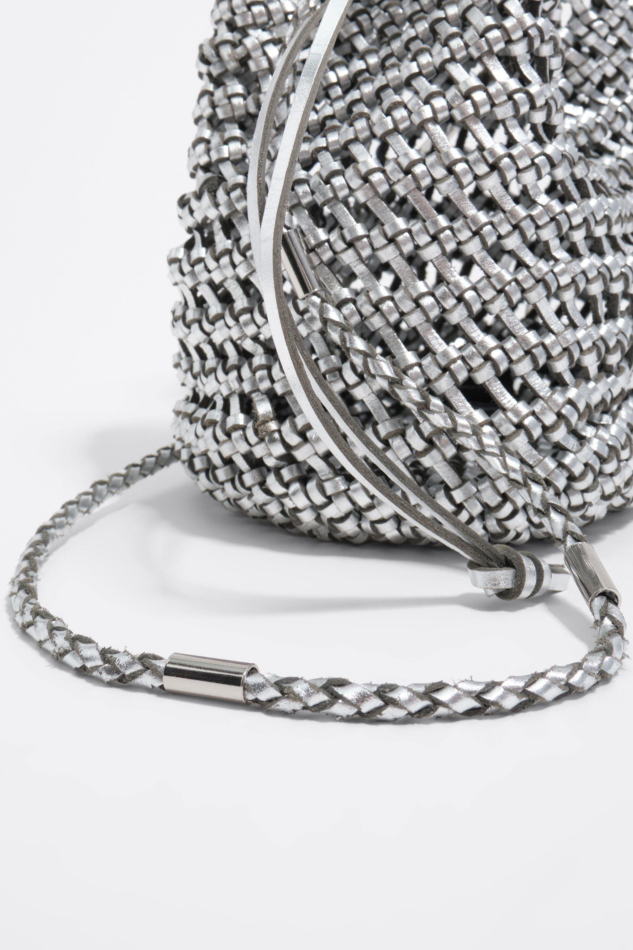 Silver mini plaited leather bag