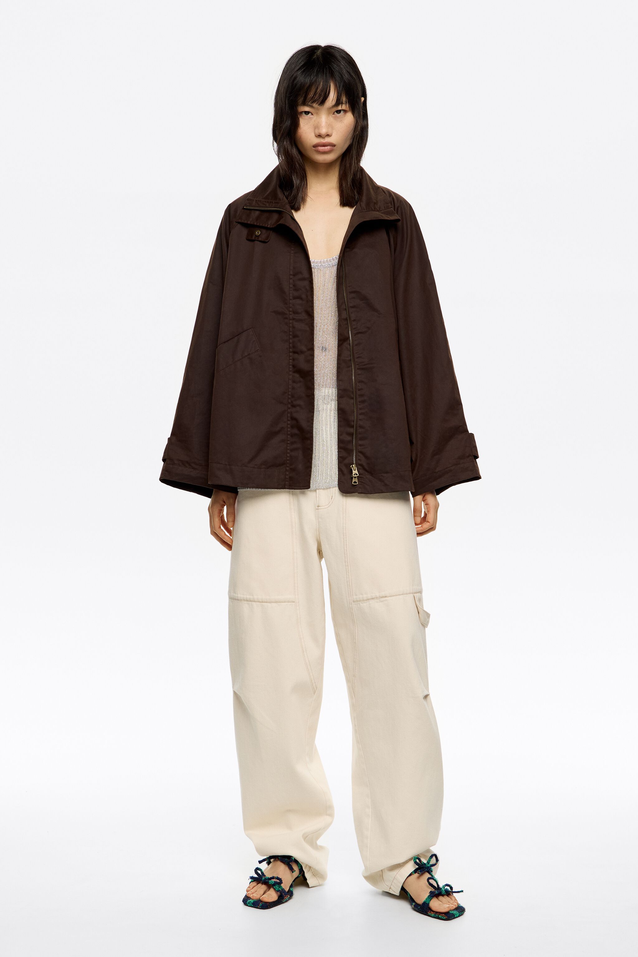 Dark brown coated A-line trench