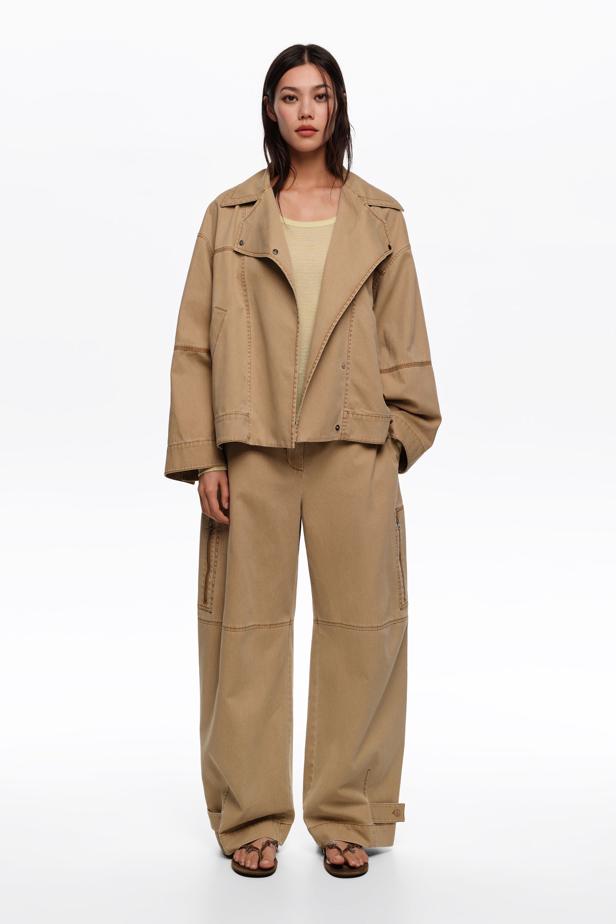 Camel washed double-breasted jacket
