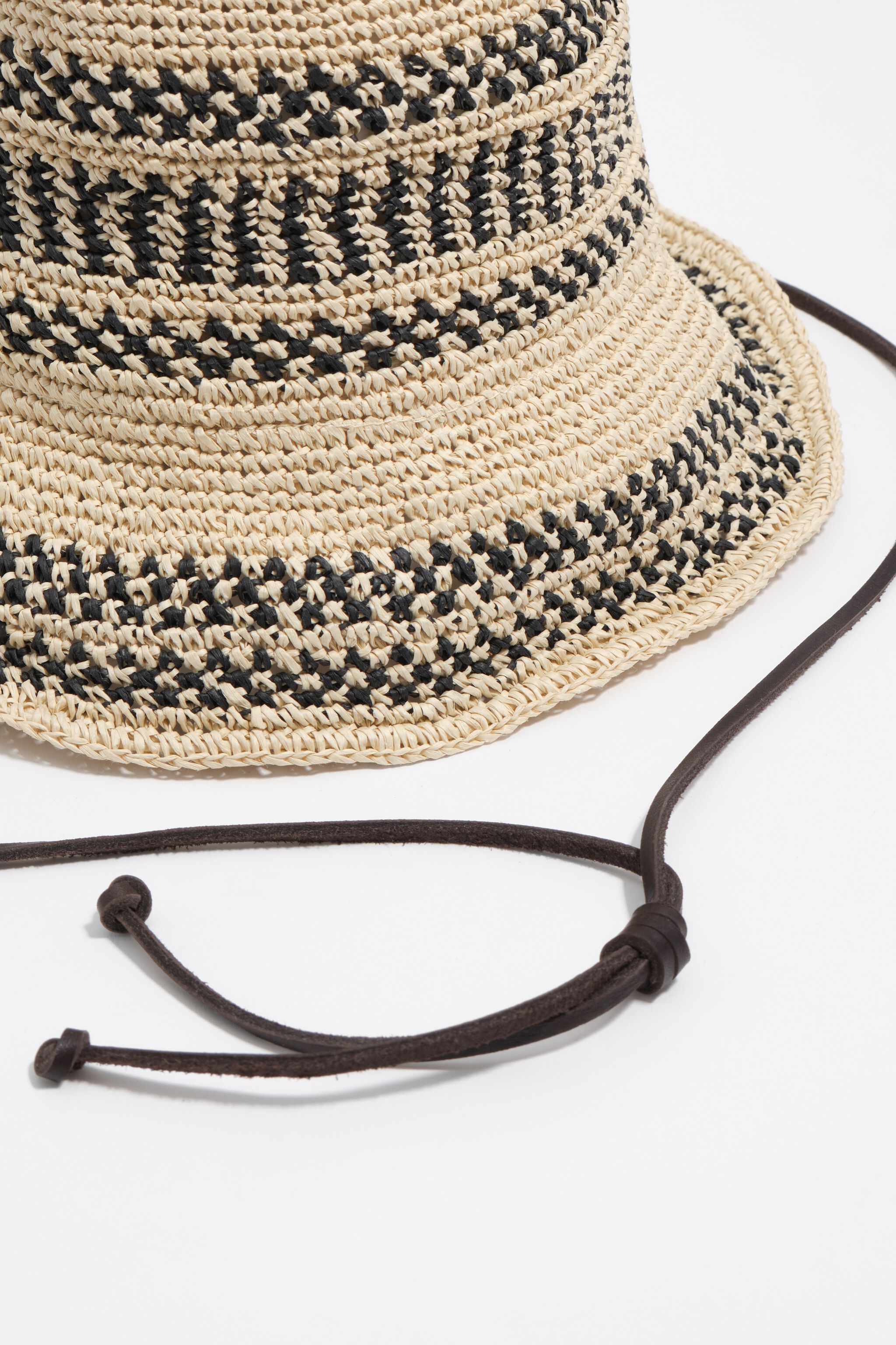 Natural and black ikat raffia-effect hat