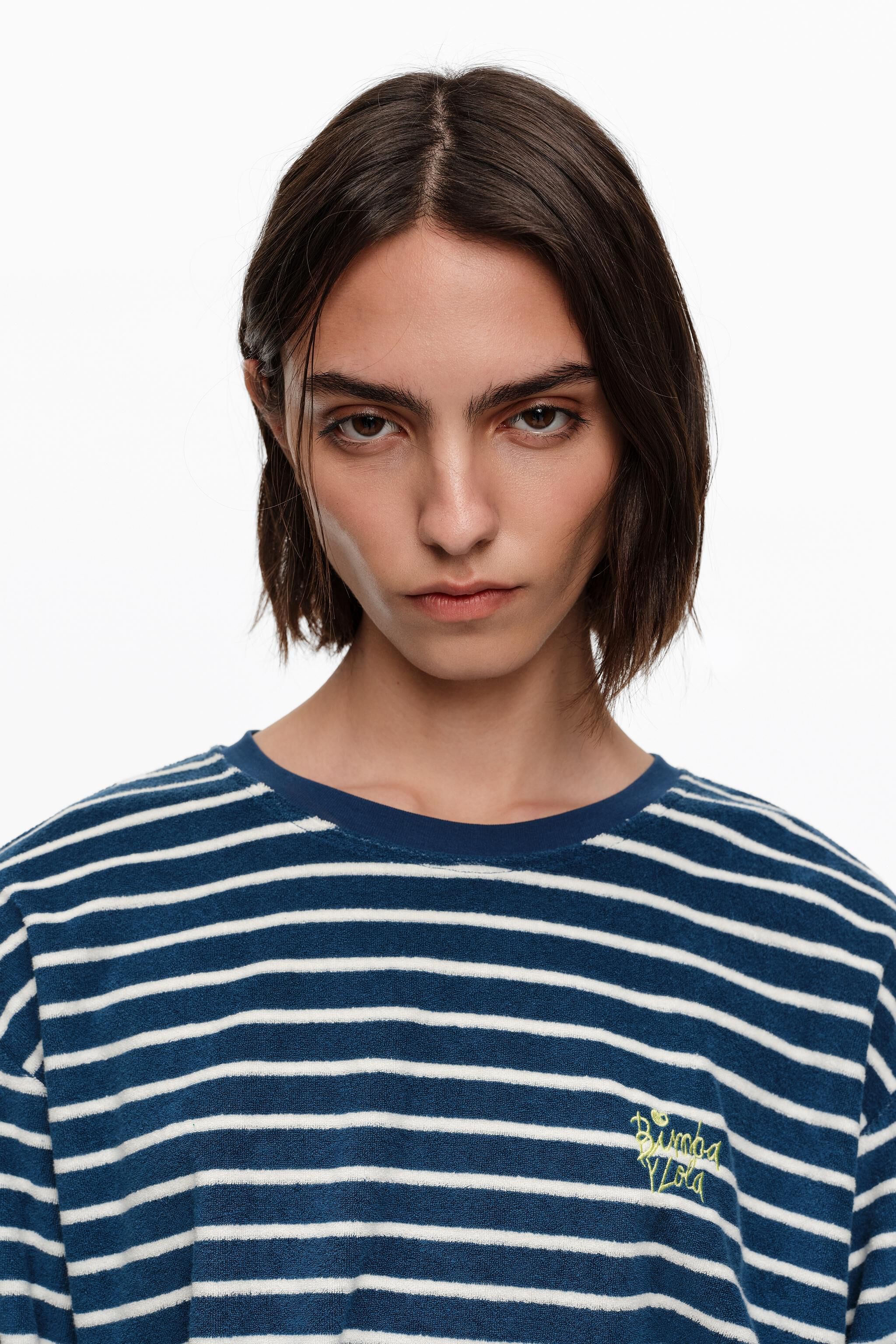 Navy striped towel long sleeve T-shirt