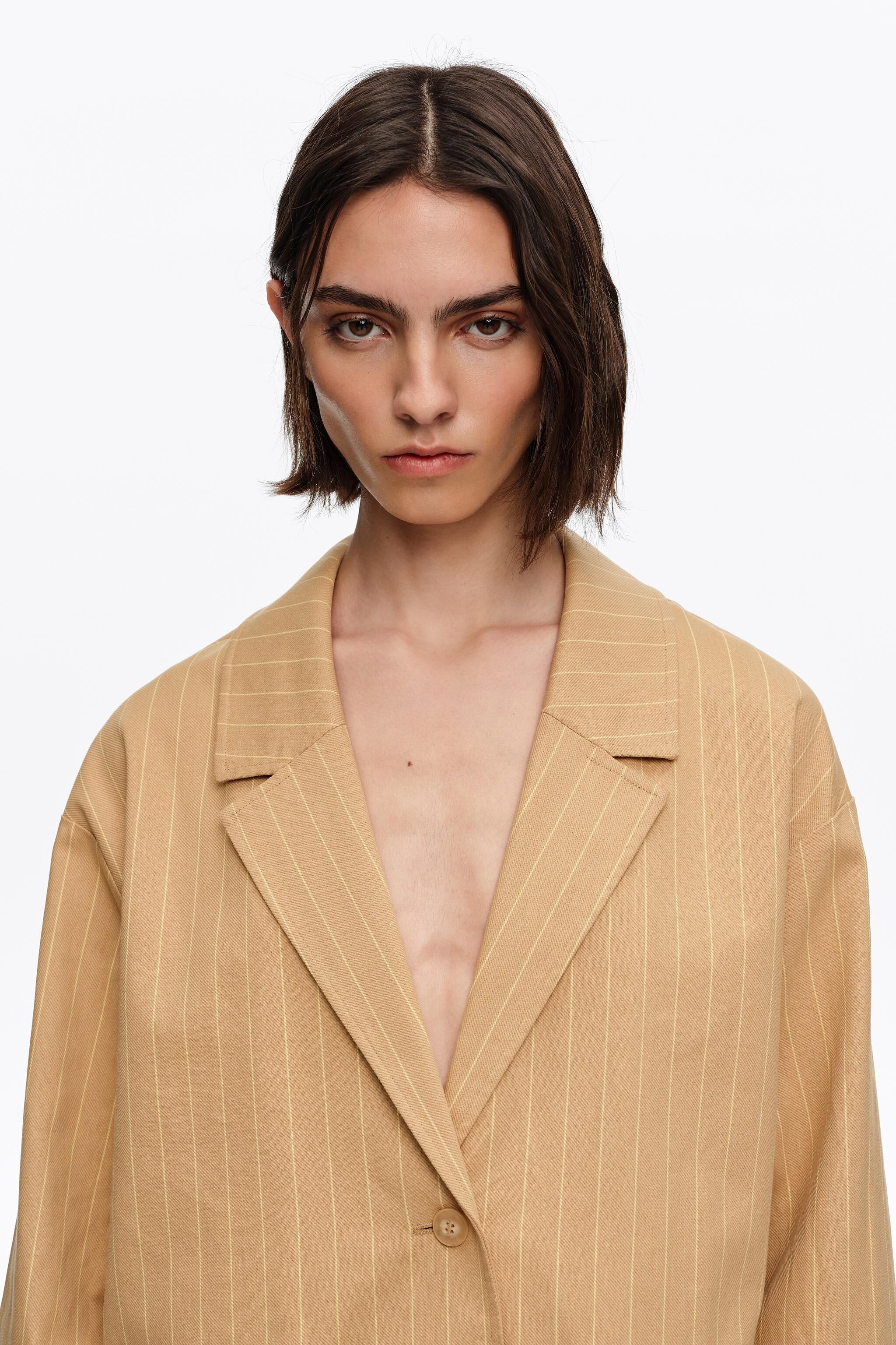 Ochre striped straight tailored jacket