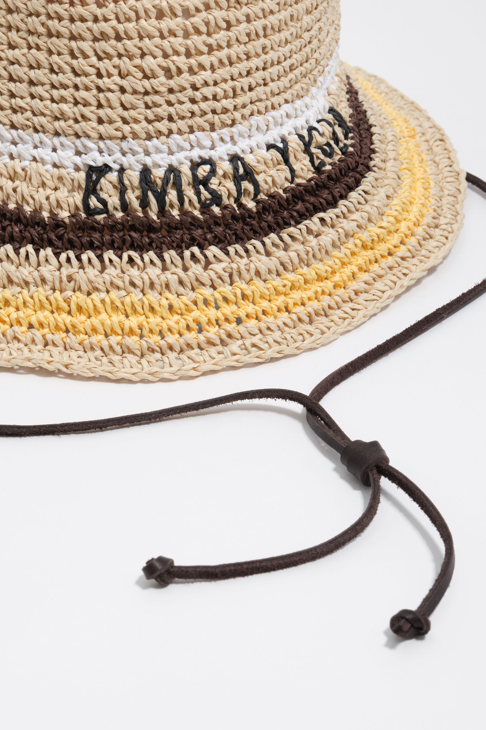 Raffia-effect hat with multicolor stripes