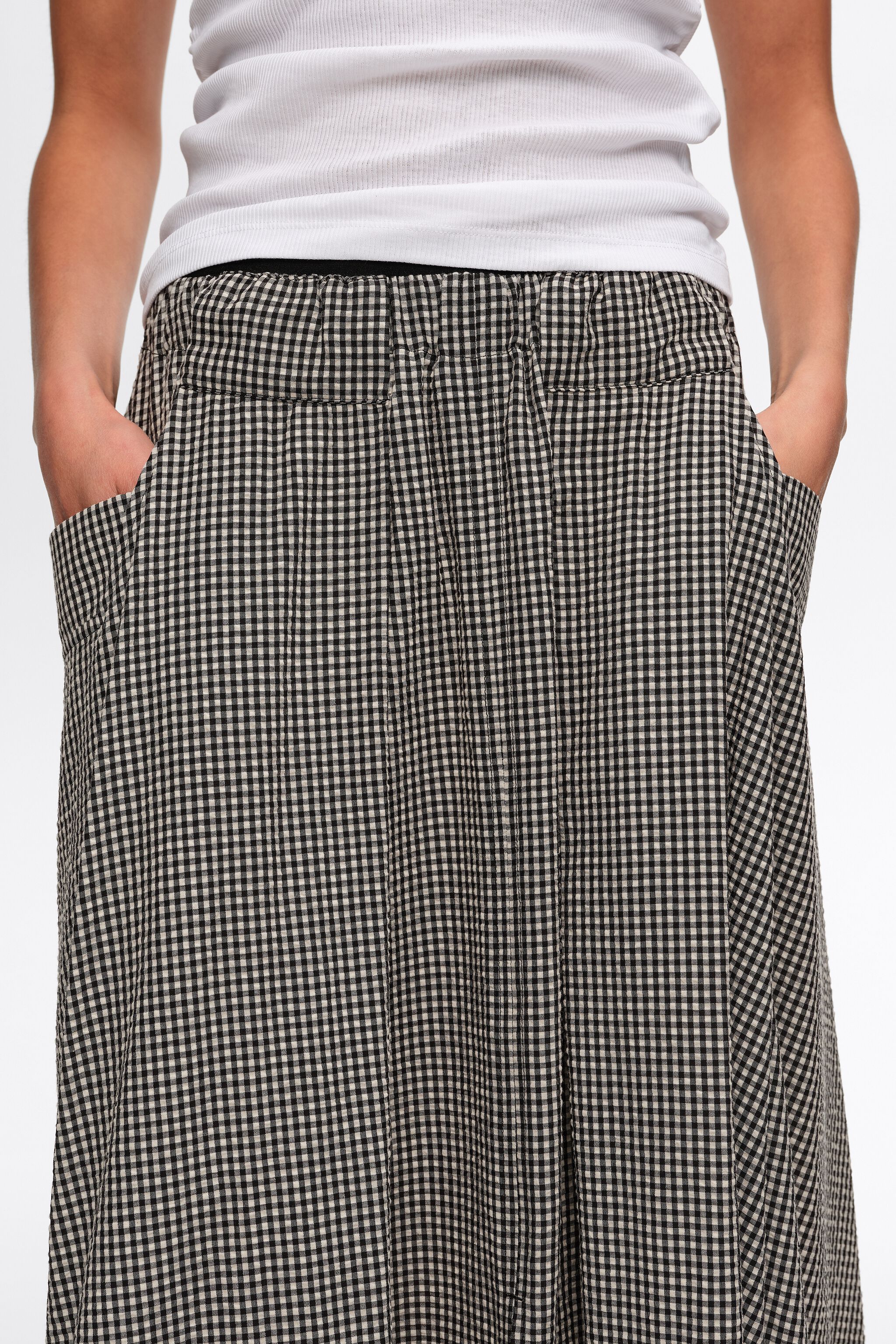 Black checked A-line skirt