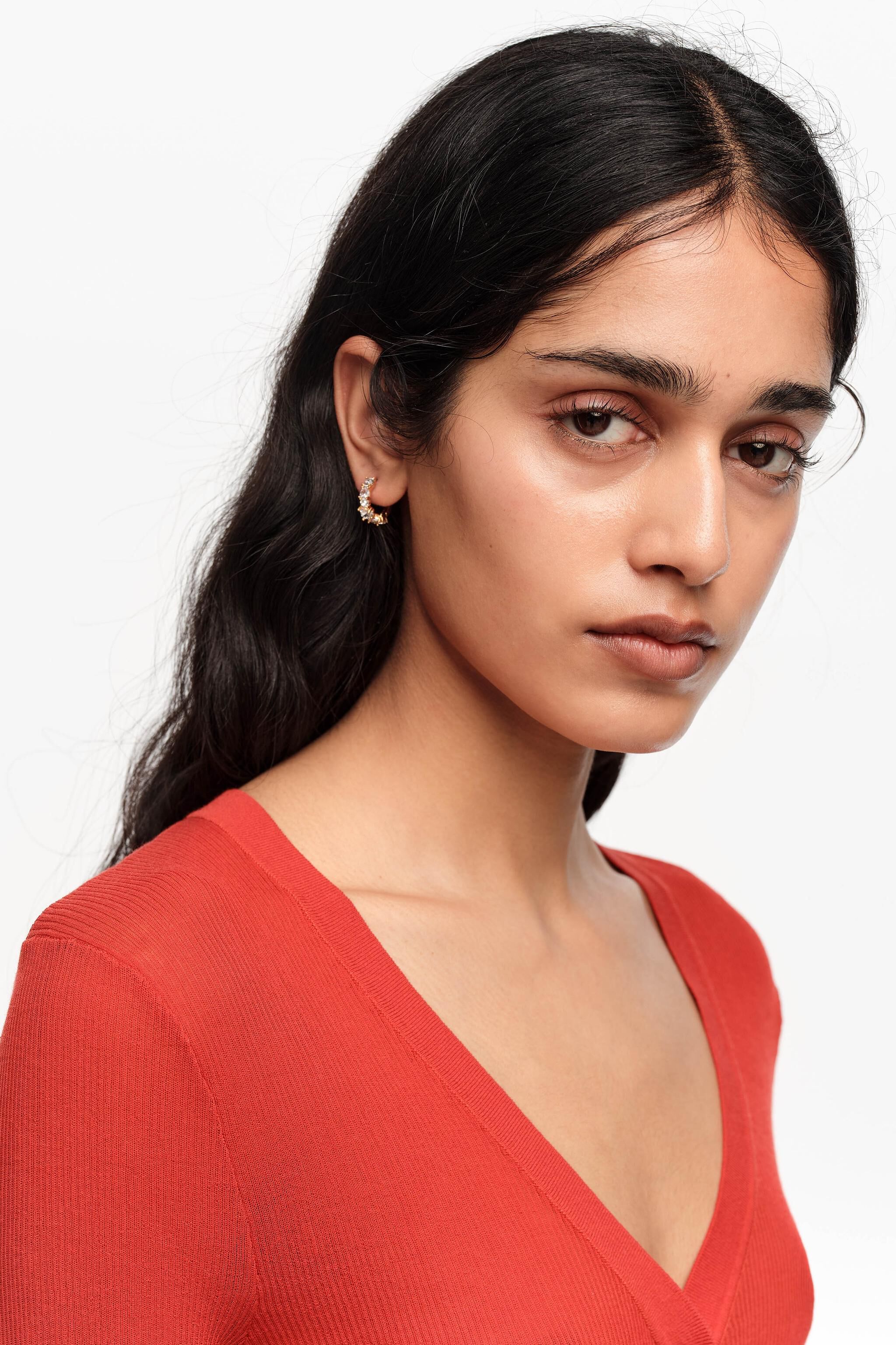Small crystals heart hoop earrings