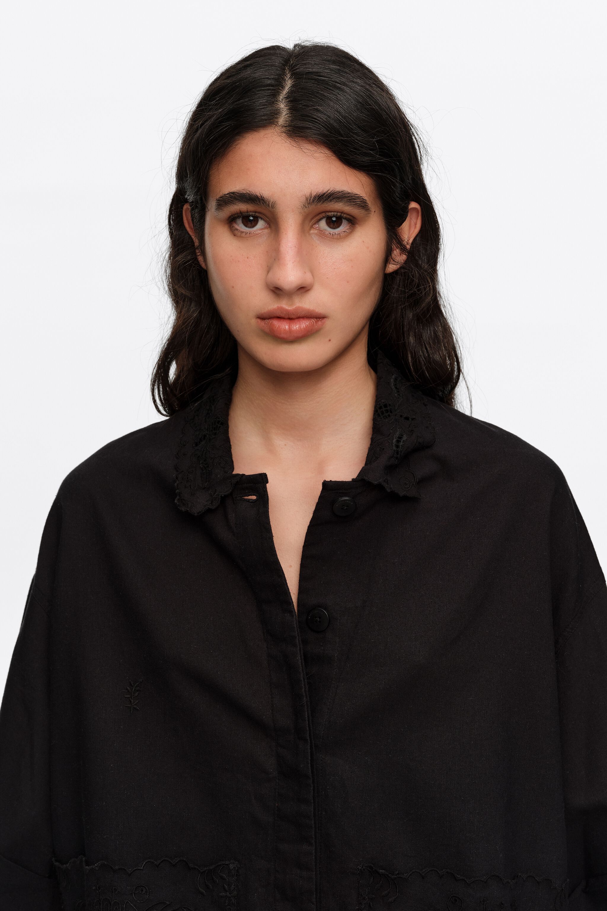 Black embroidered straight-cut jacket
