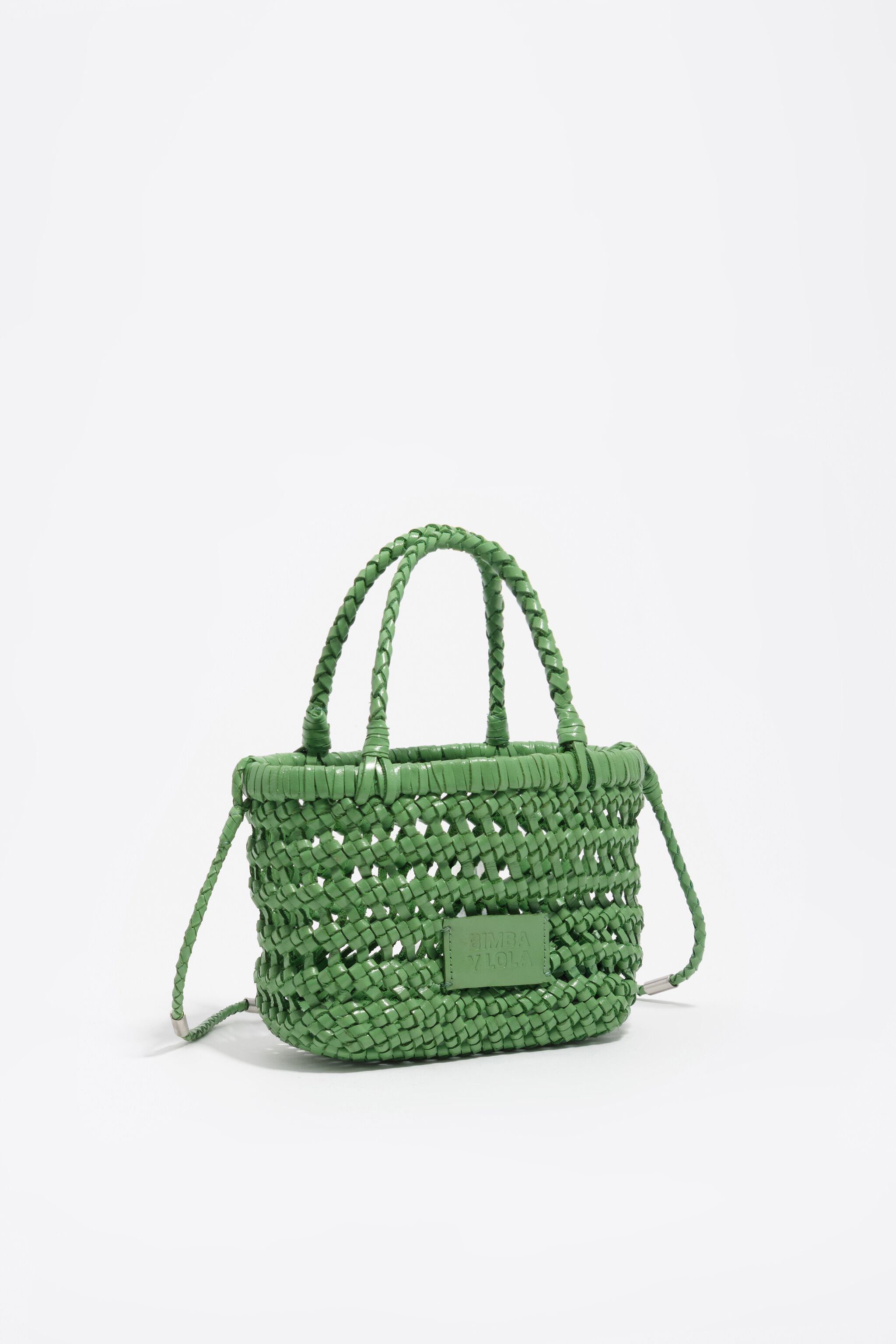 Mini emerald leather plaited crossbody bag